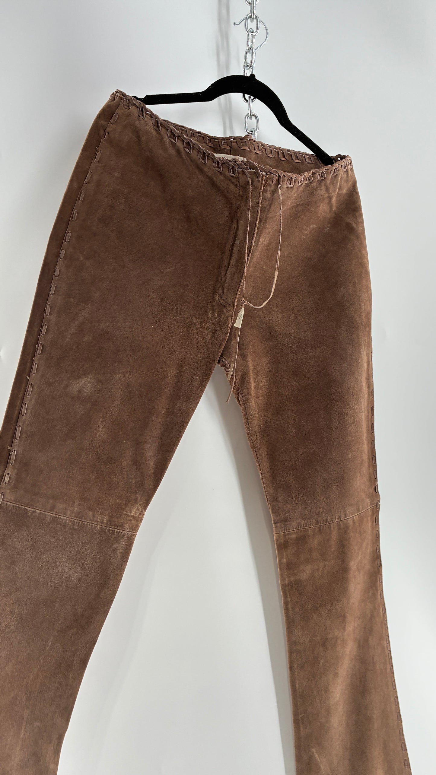 Vintage SWEET ROMEO Suede Leather Stitch Side, Braided Hem Pants (10)