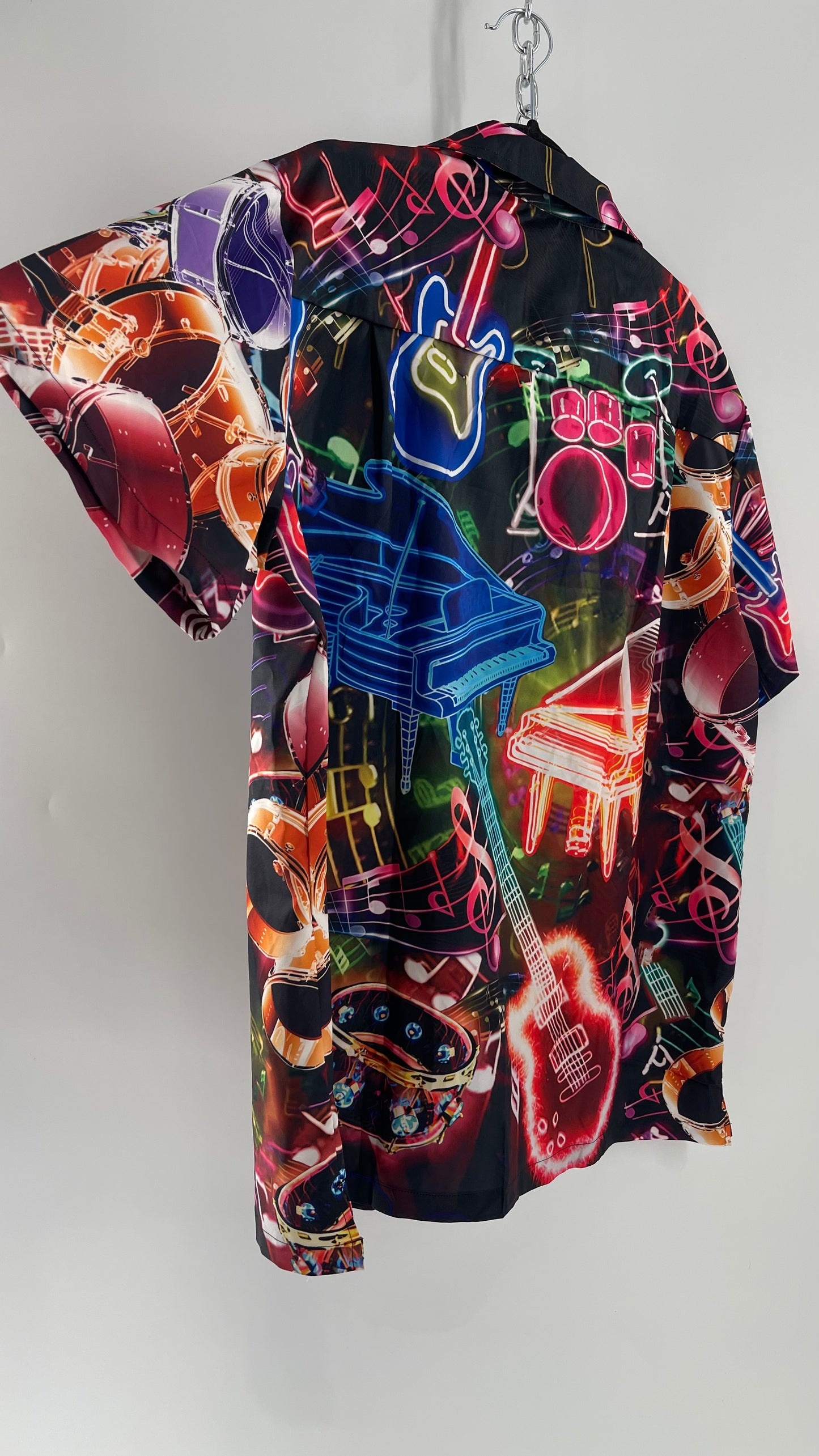 Deadstock Vintage Neon Music Motif Short Sleeve Button Up (Large)