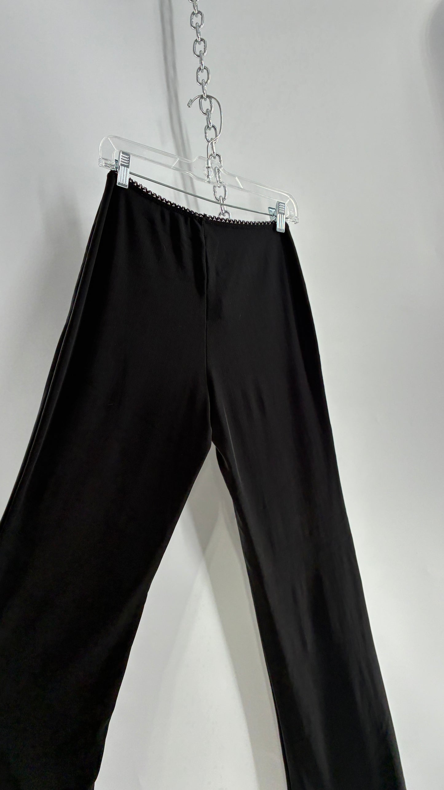 Vintage ACTIVE USA 1990s Black Thick Low Rise Yoga Pants with Bow Front (Medium)