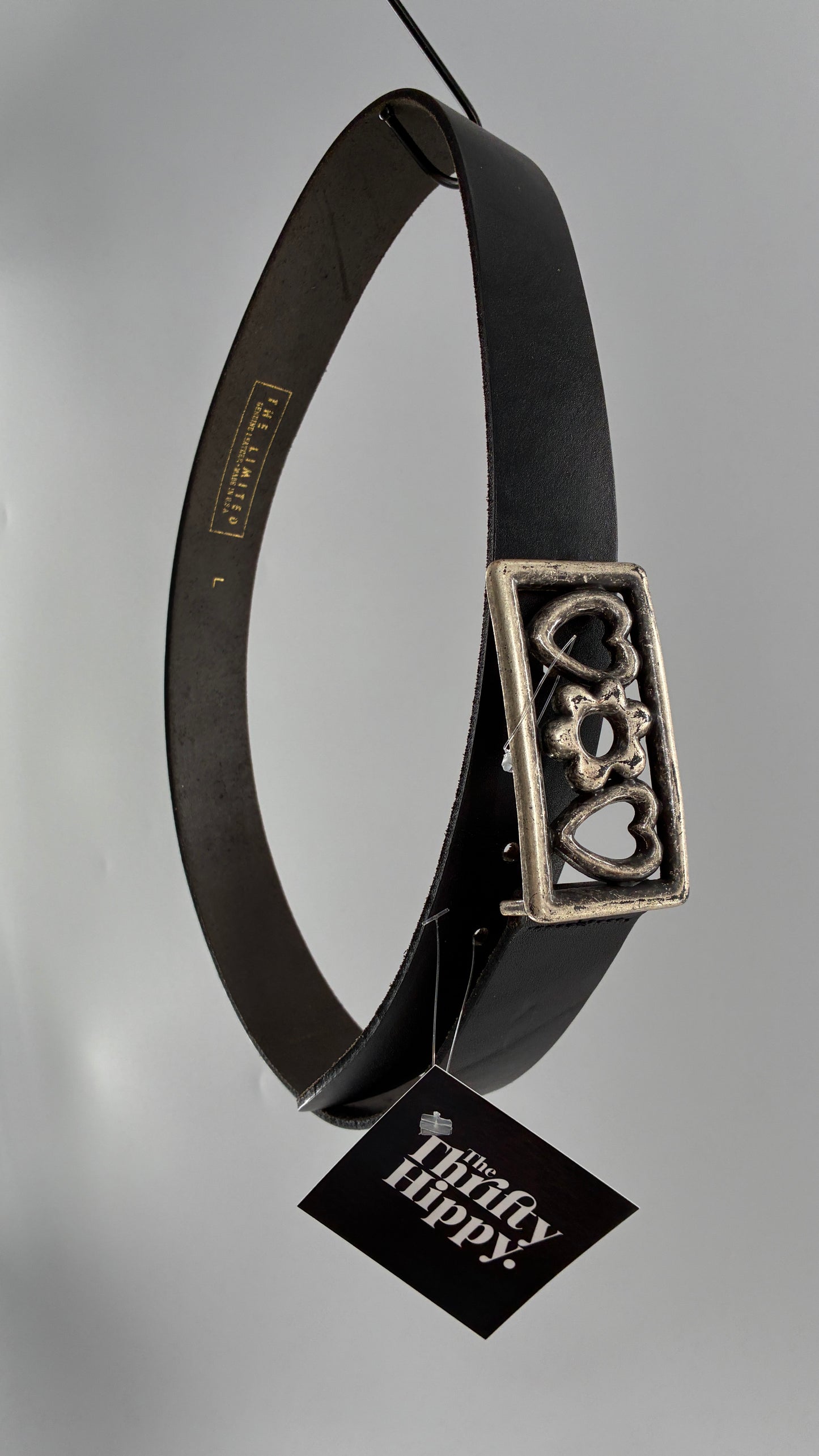 Vintage THE LIMITED Black Leather Belt with Heavy Metal Buckle (Large)