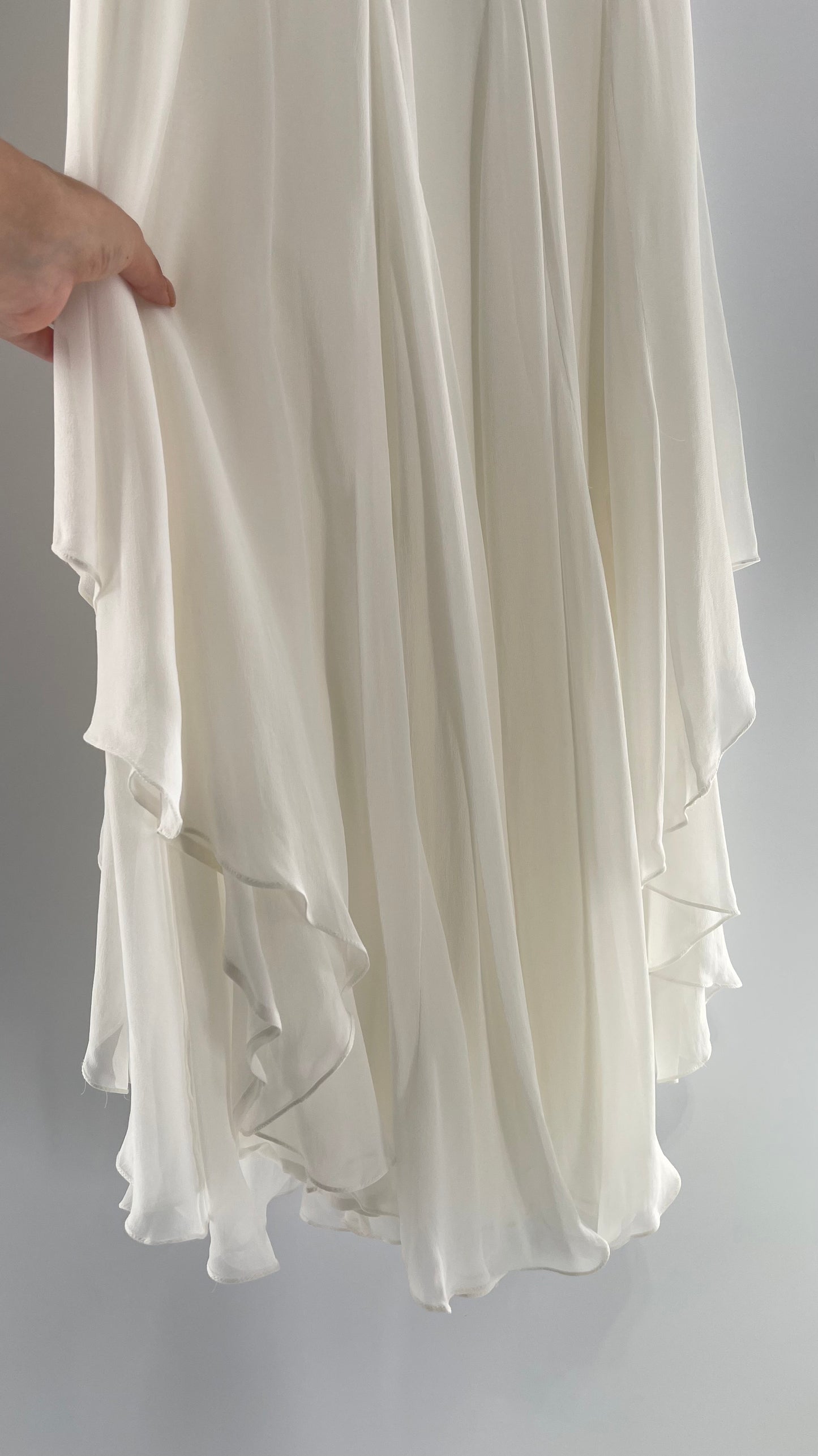 ROCOCO SAND White Hankerchief Hem Skirt with Embroidered Waistline (Medium)