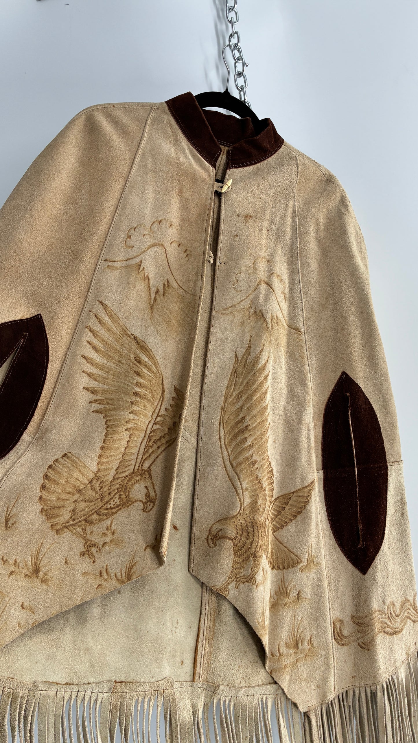 Vintage Animal Hide Engraved Poncho OverCoat (C)(One Size)