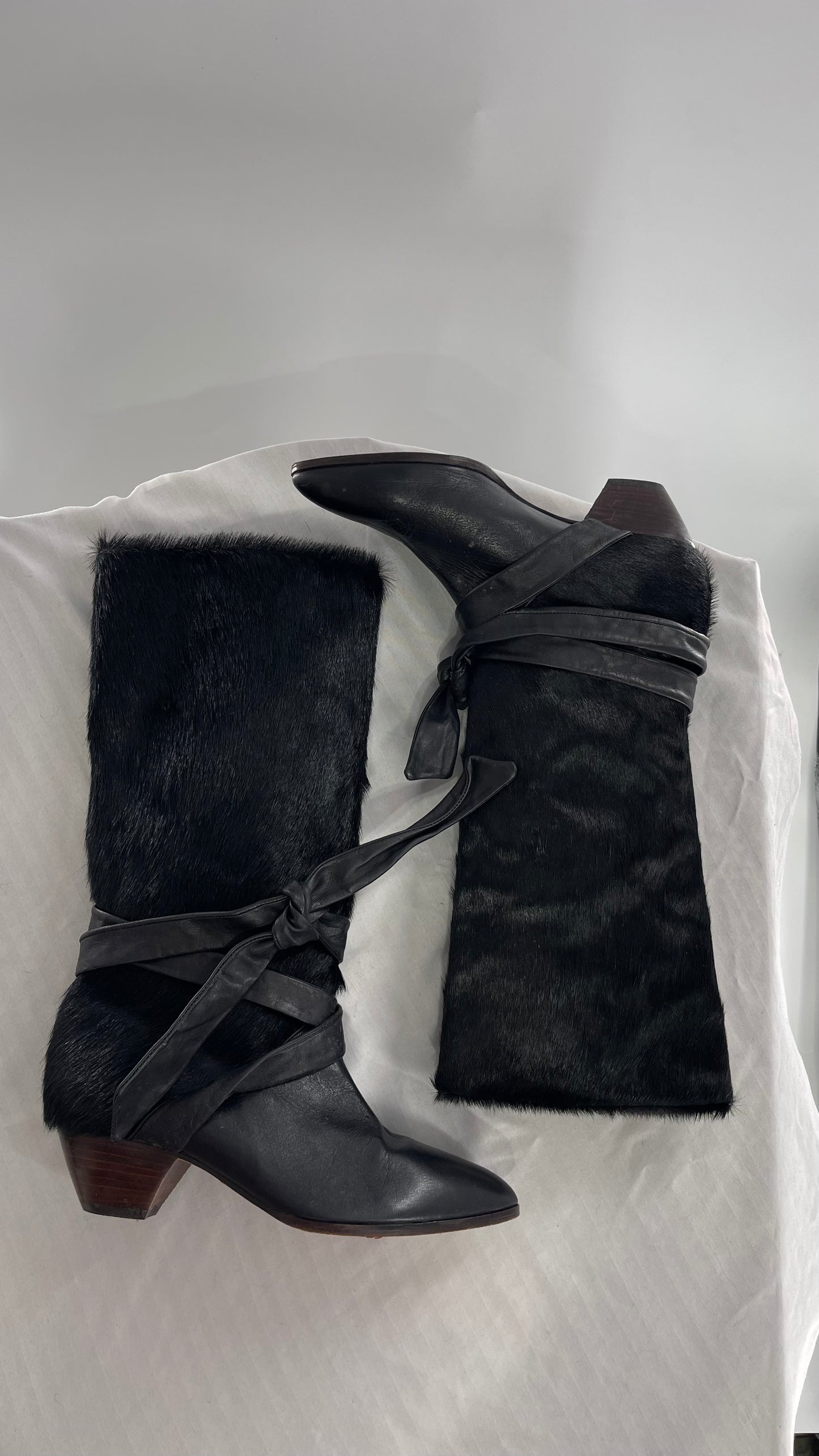 Vintage Nickels Black Italian Fur Boot with Leather Straps (7)