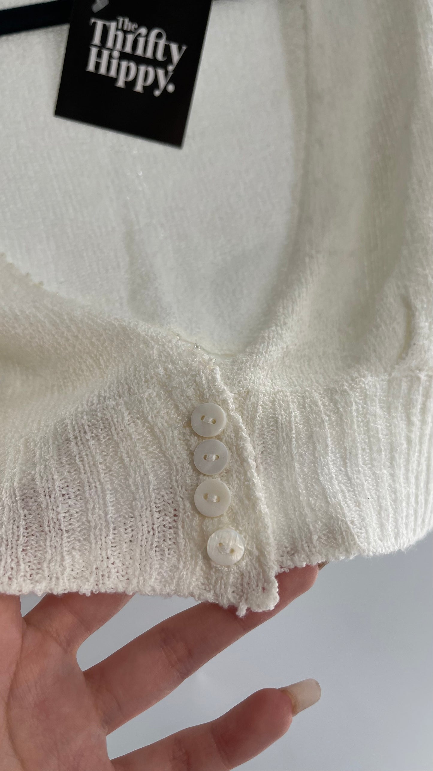 MIXIT VINTAGE White 100% Acrylic Cropped Shrug with Sequin and Button Detailing (Medium)