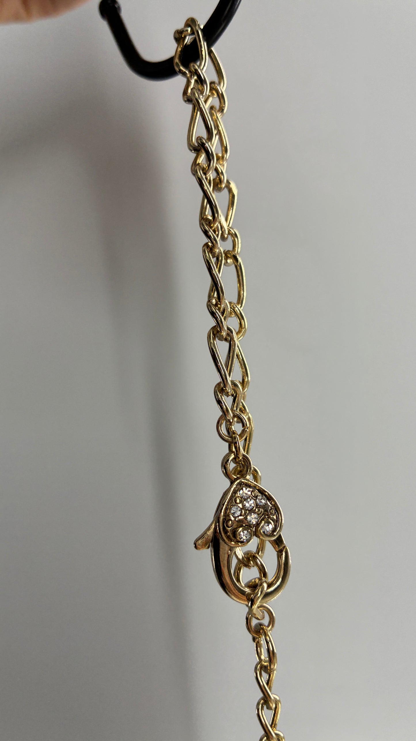 Gold Link Bracelet with Rhinestone Encrusted Heart Clasp