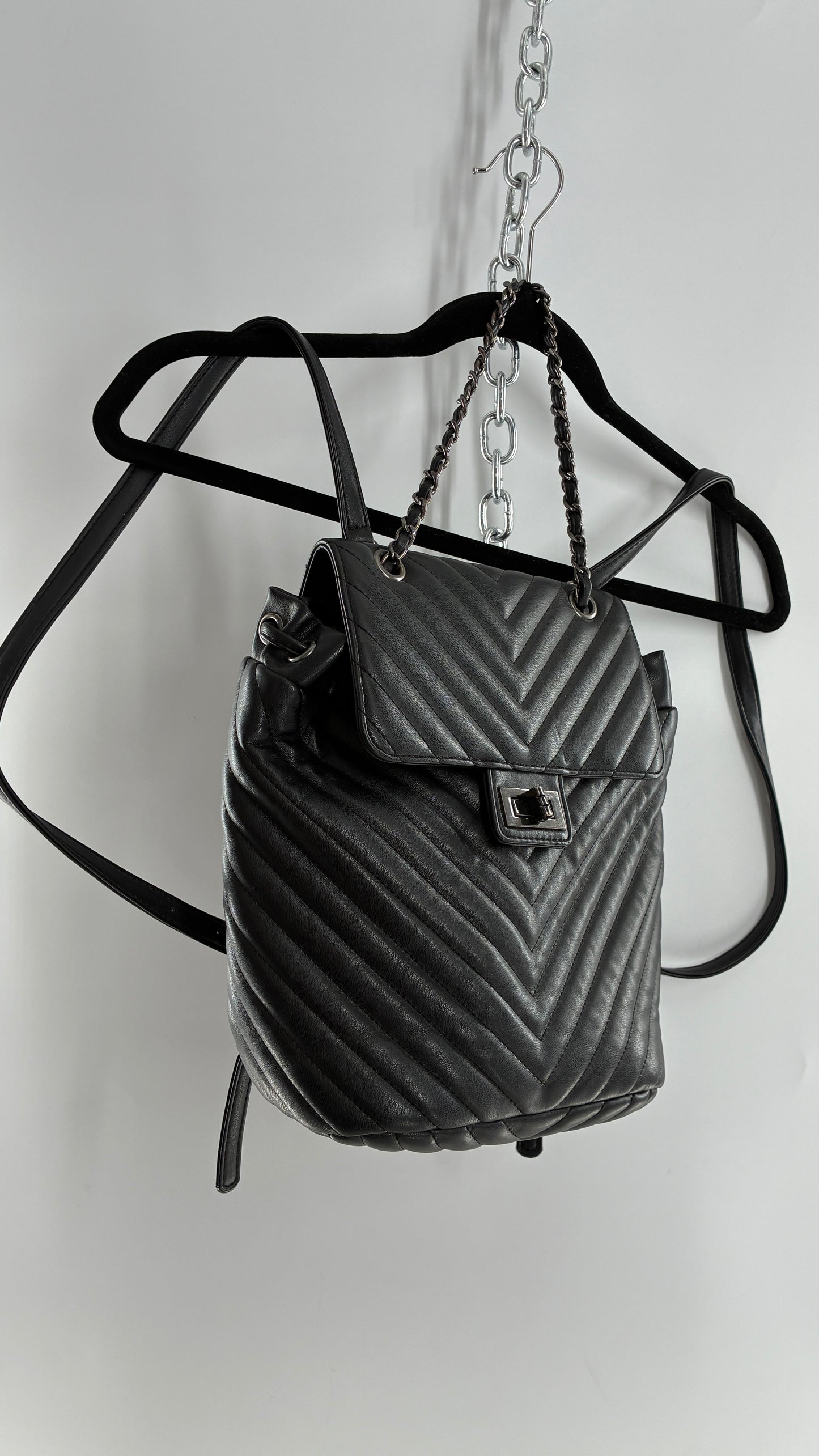 KC DAGGER Vegan Quilted Leather Black Backpack