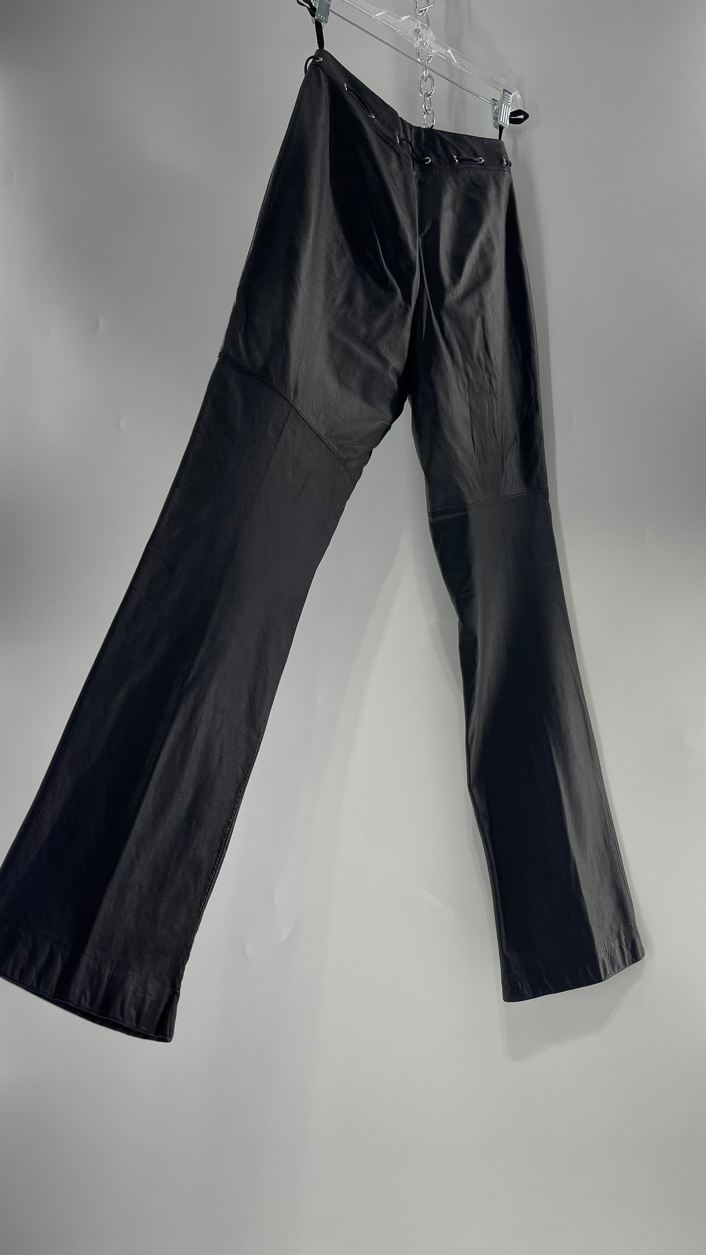 Vintage 90s RALPH Ralph Lauren Thin Leather Pants with Thread Through Grommet Detail on Waistline (4)