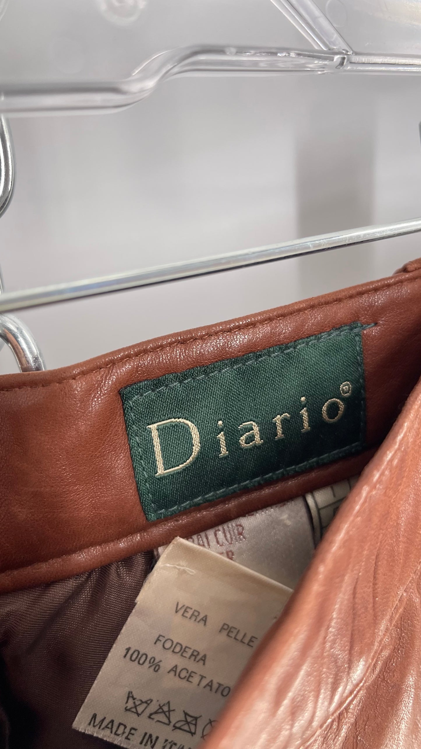 Vintage Diario Italian Brown Leather Long Skirt with Suede Stitch Detail (36)