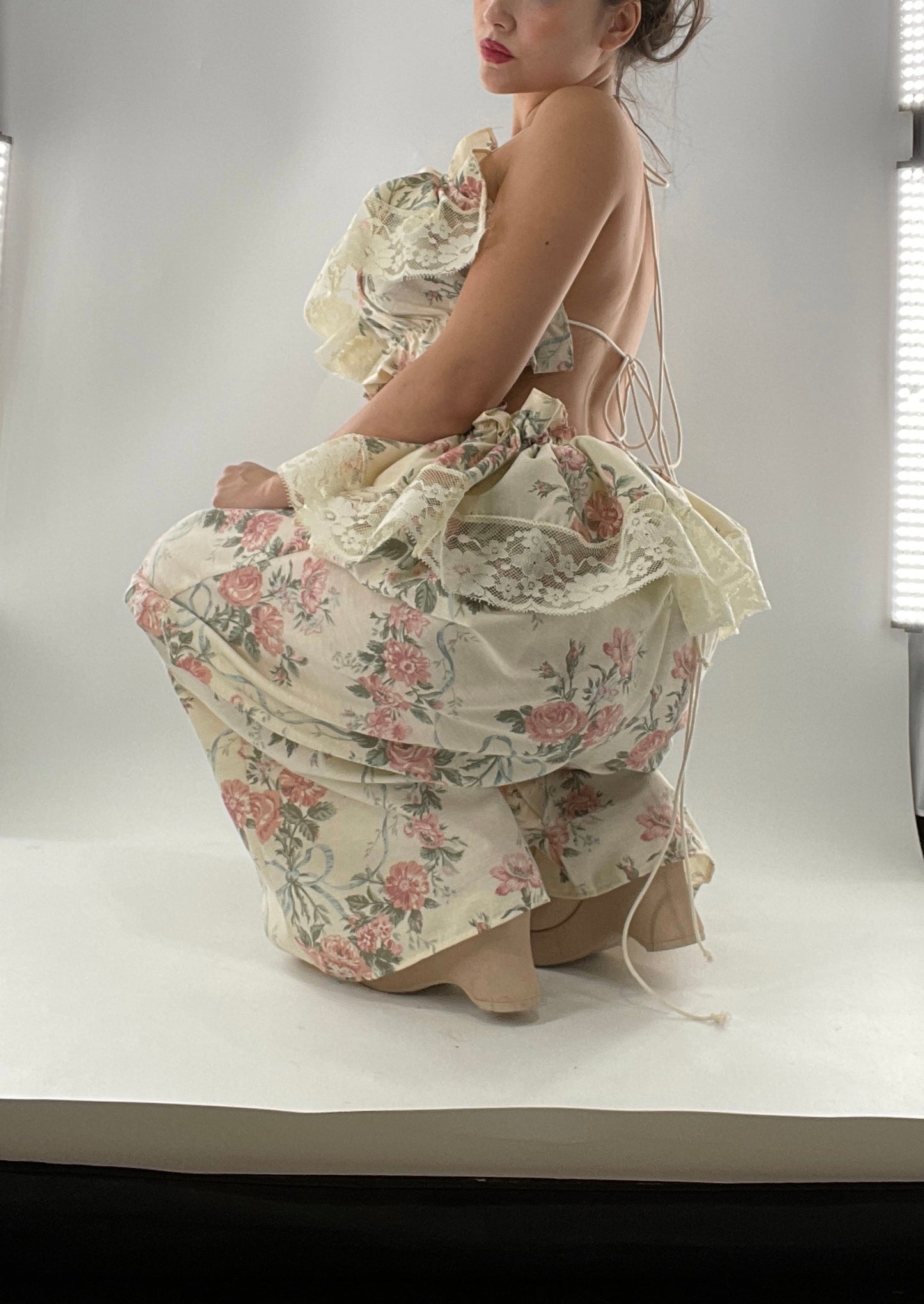 Vintage Set Covered in Delicate Dainty Florals, Bows and Lace (One Size, Adjustable)