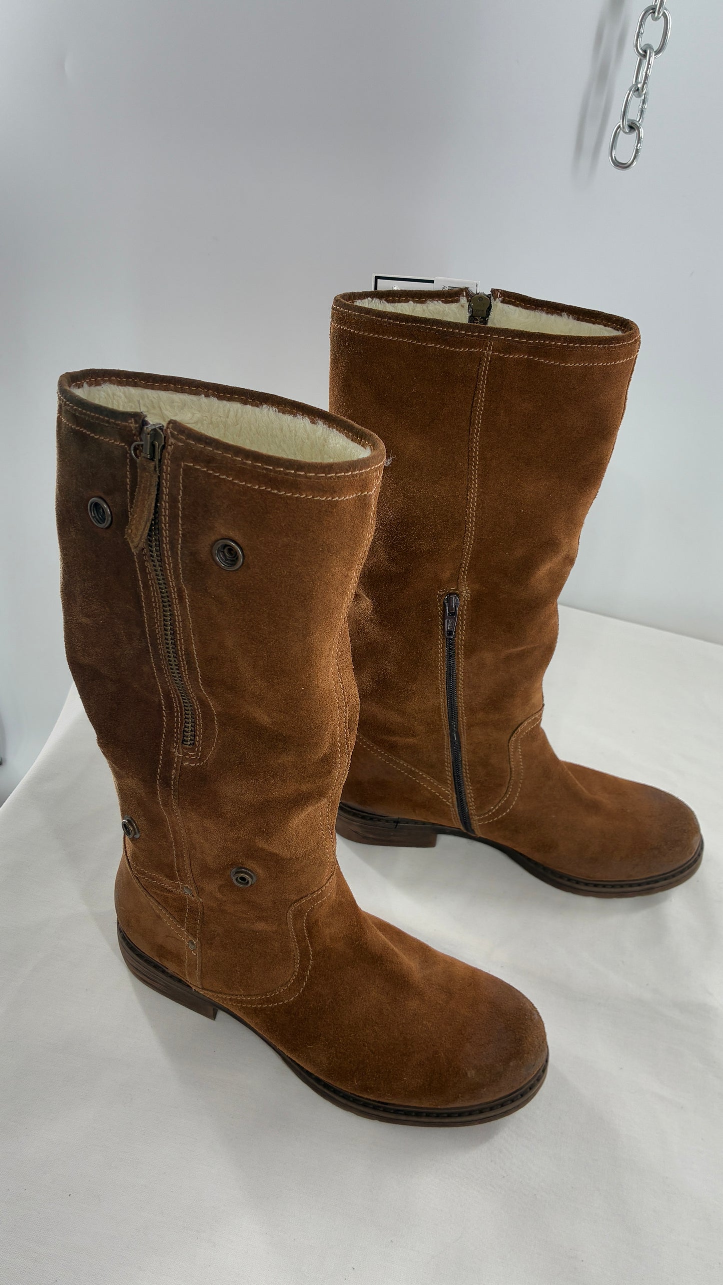 MANAS Brown Suede Leather Combat Style Boots with Fold Over Option (40)