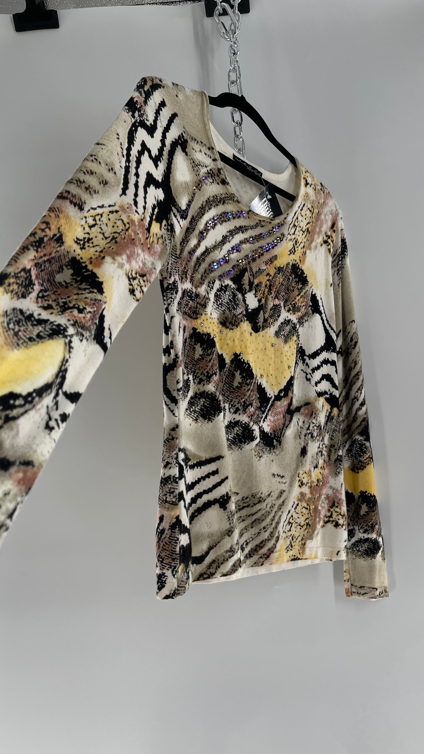 Vintage PIERRI Animal Print Graphic Knit with Iridescent Sequins (Small)