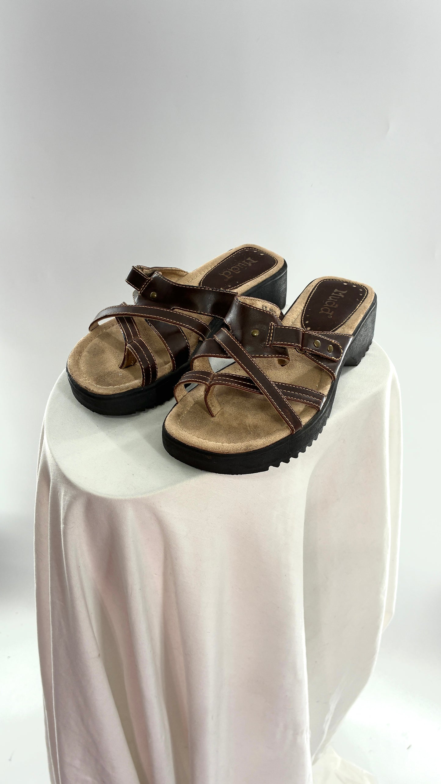 Vintage MUDD Block Heel Brown Leather Strappy Sandals (6.5)