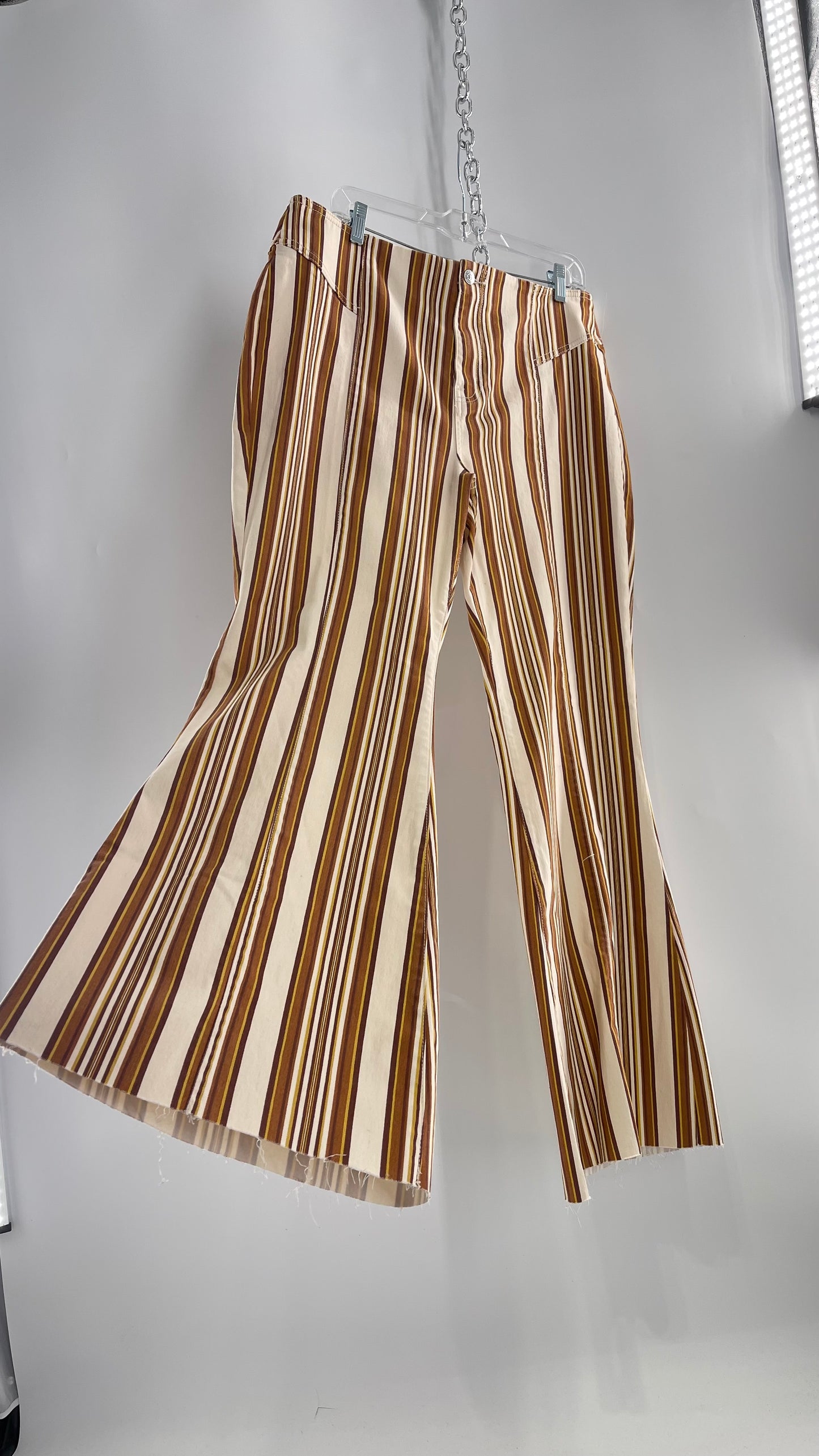 Free People 70s Striped Mustard and Rust Tones Flare Leg Bell Bottoms (33)