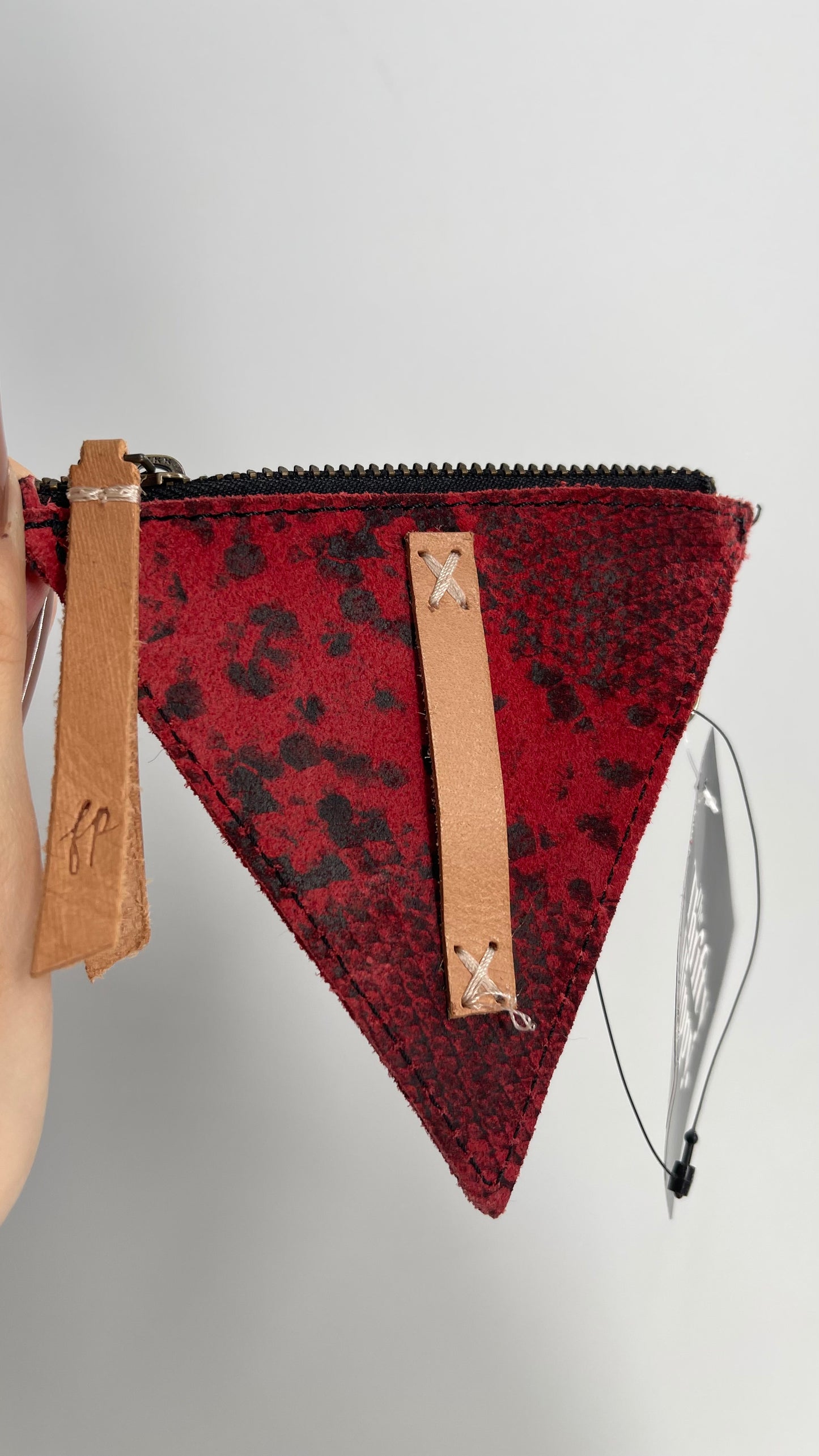 Free People Red Suede Leather Snake Patterned Triangle Belt Coin Pouch