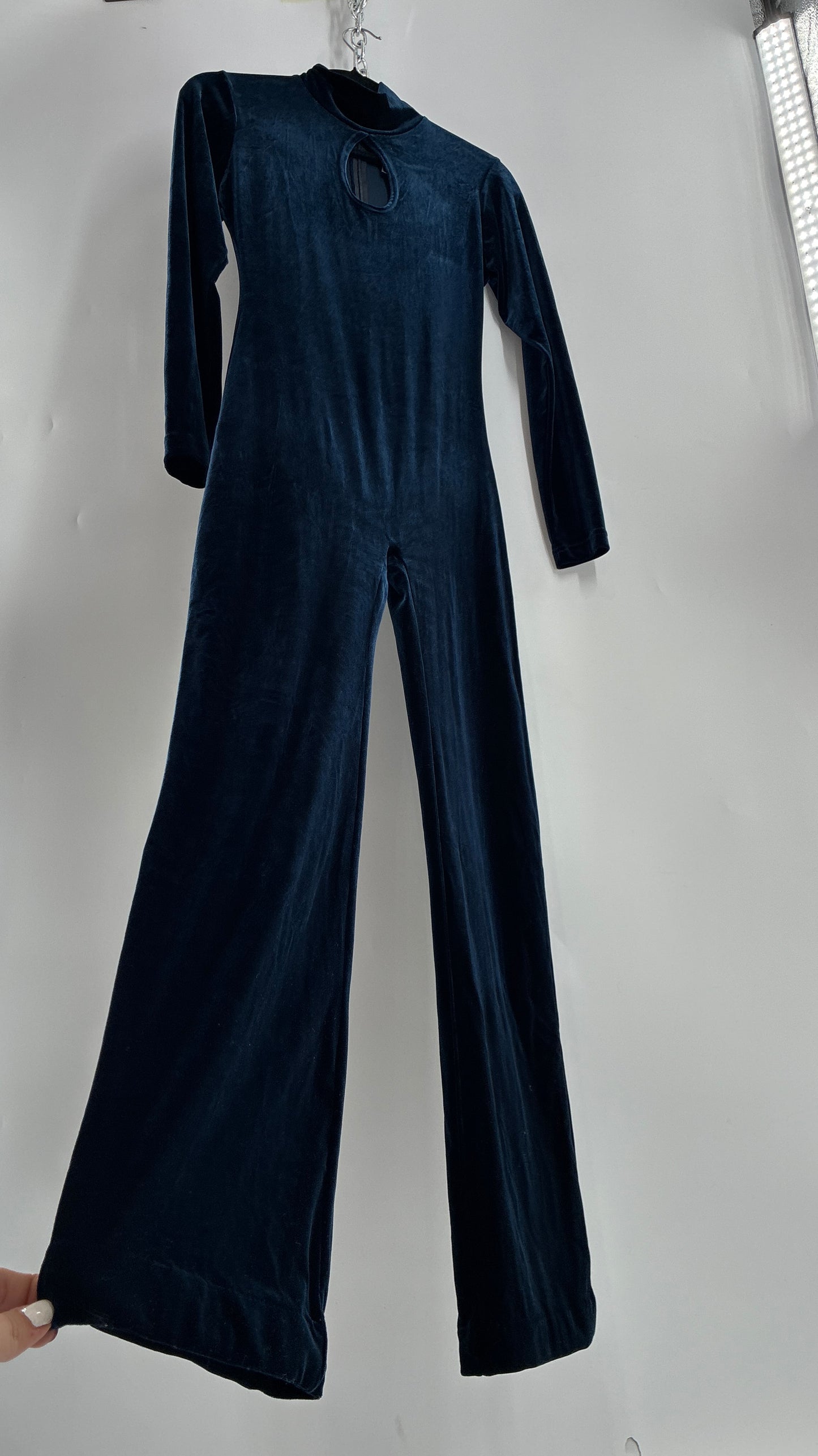 Vintage 1990s MODA INTERNATIONAL Midnight/Navy Blue Jumpsuit with Cut Out Keyhole Detail (Small)