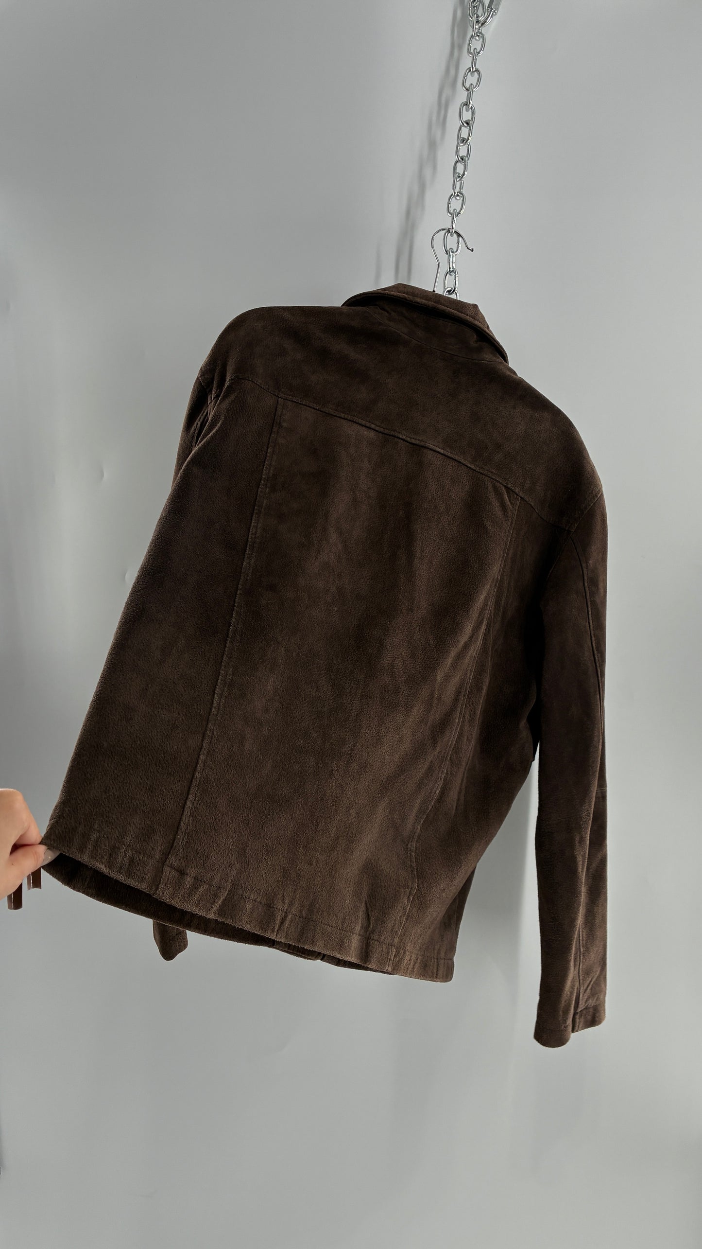 Vintage Liz Claiborne Dark Brown Genuine Suede Leather Jacket (Large)