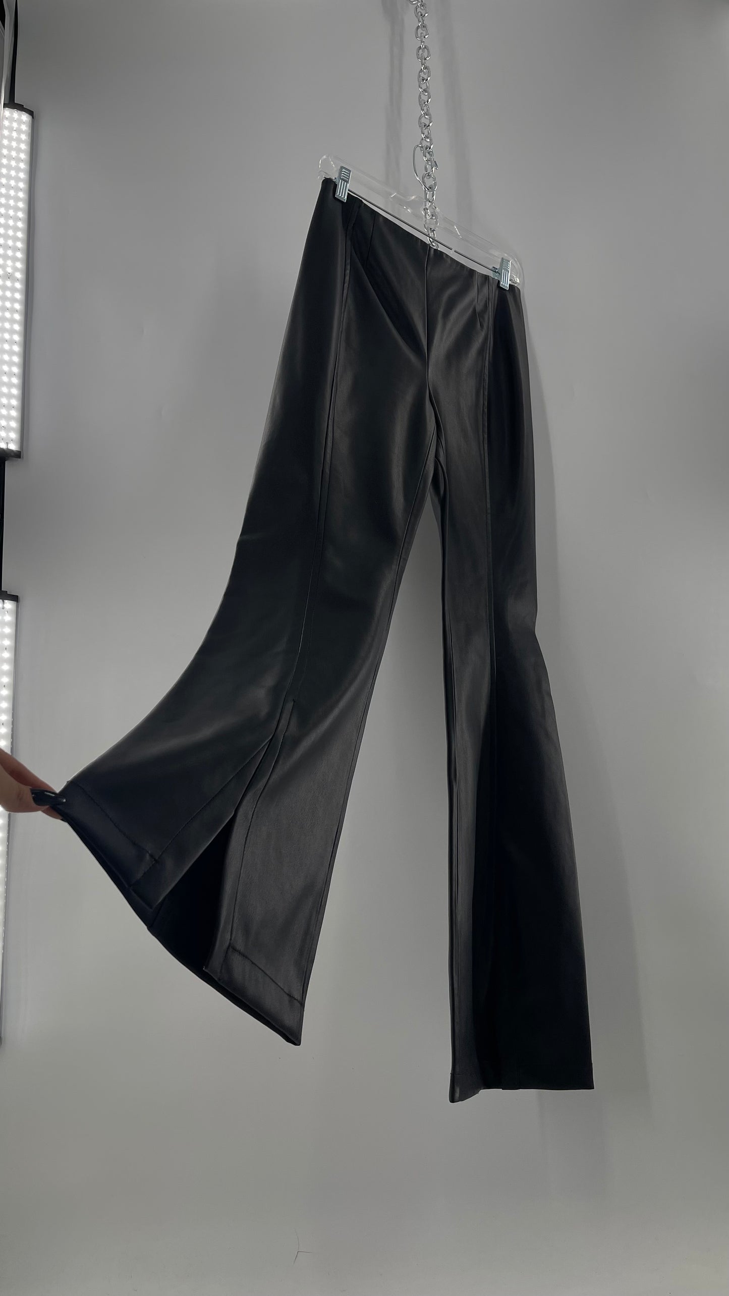 Free People Black Vegan Leather Kick Flares (28)