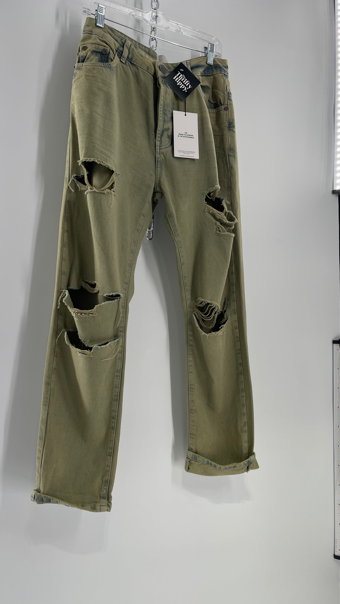 One Teaspoon Distressed Baggy/Bandit Relaxed Jean with Green Hue/Wash (Khaki Haze) (25)