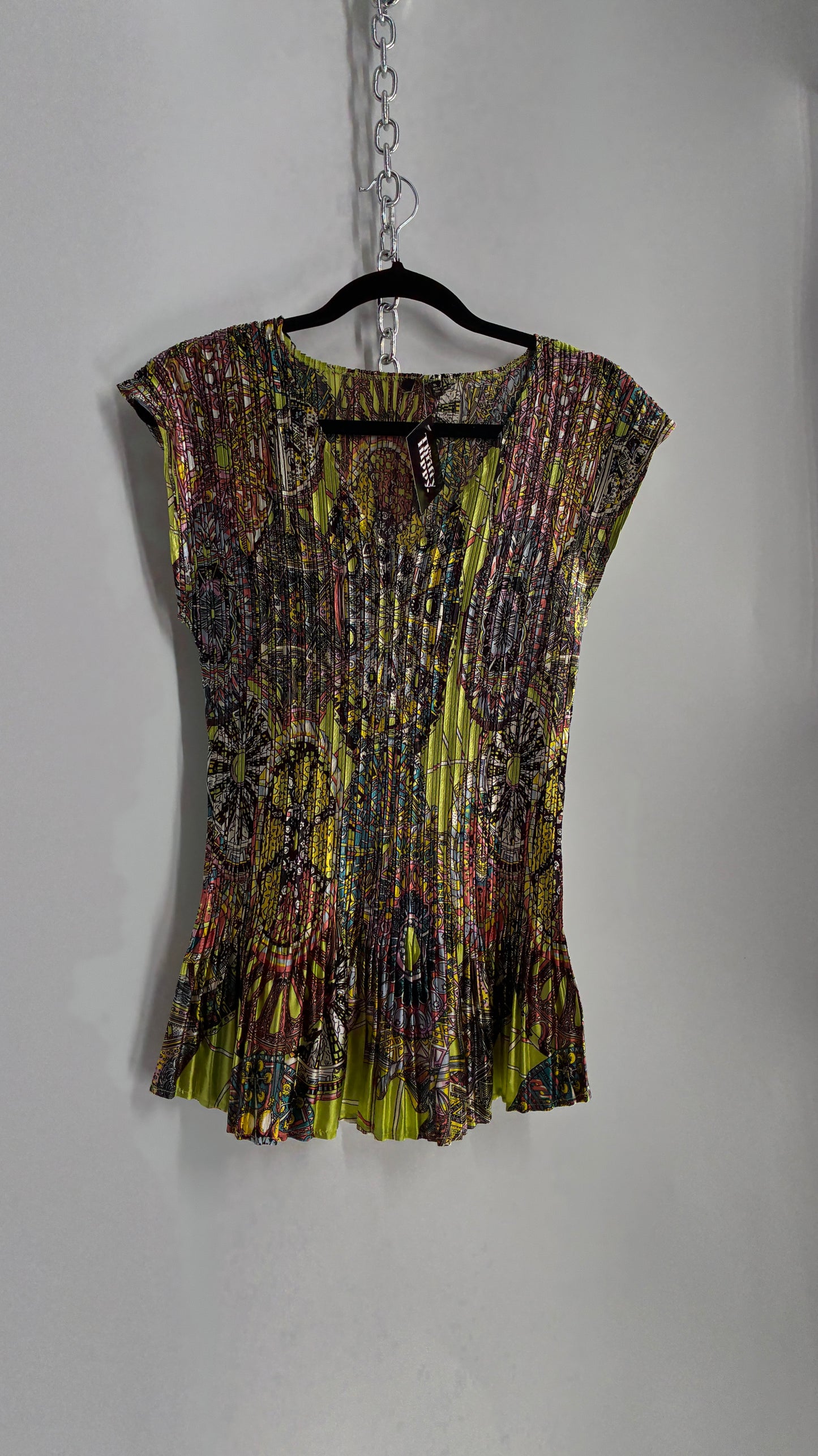 Vintage Fluted Crimped Lime Green Paisley Camisole (XL)