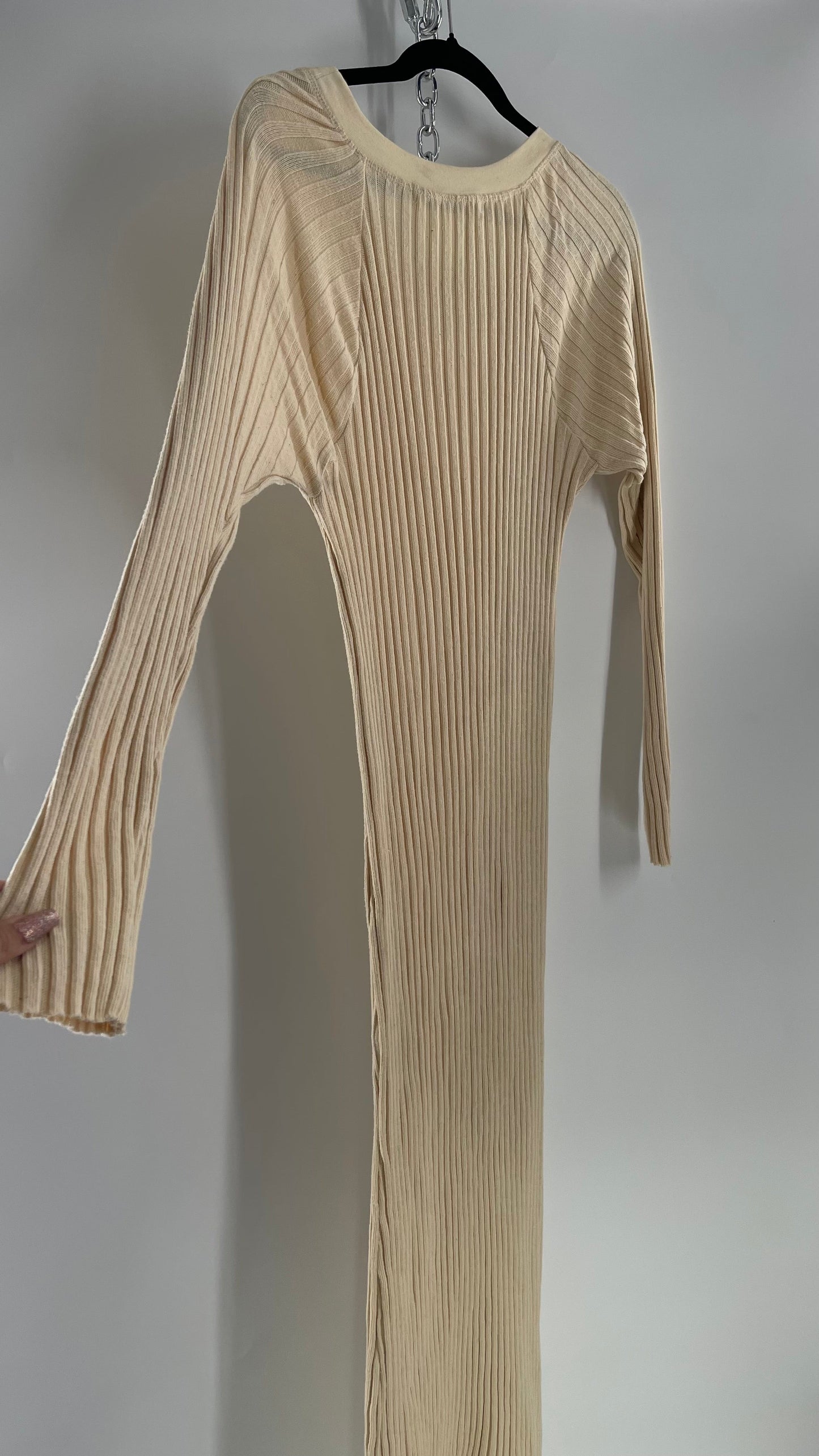 Free People Beige Knit Full Length Cozy Dress (Large)