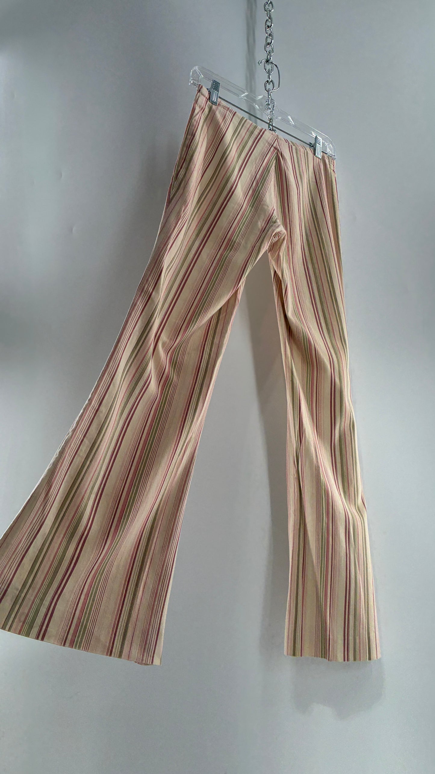 Rare Vintage TARK ‘1 Ultra Low Rise Pink and Green Striped Kick Flares
