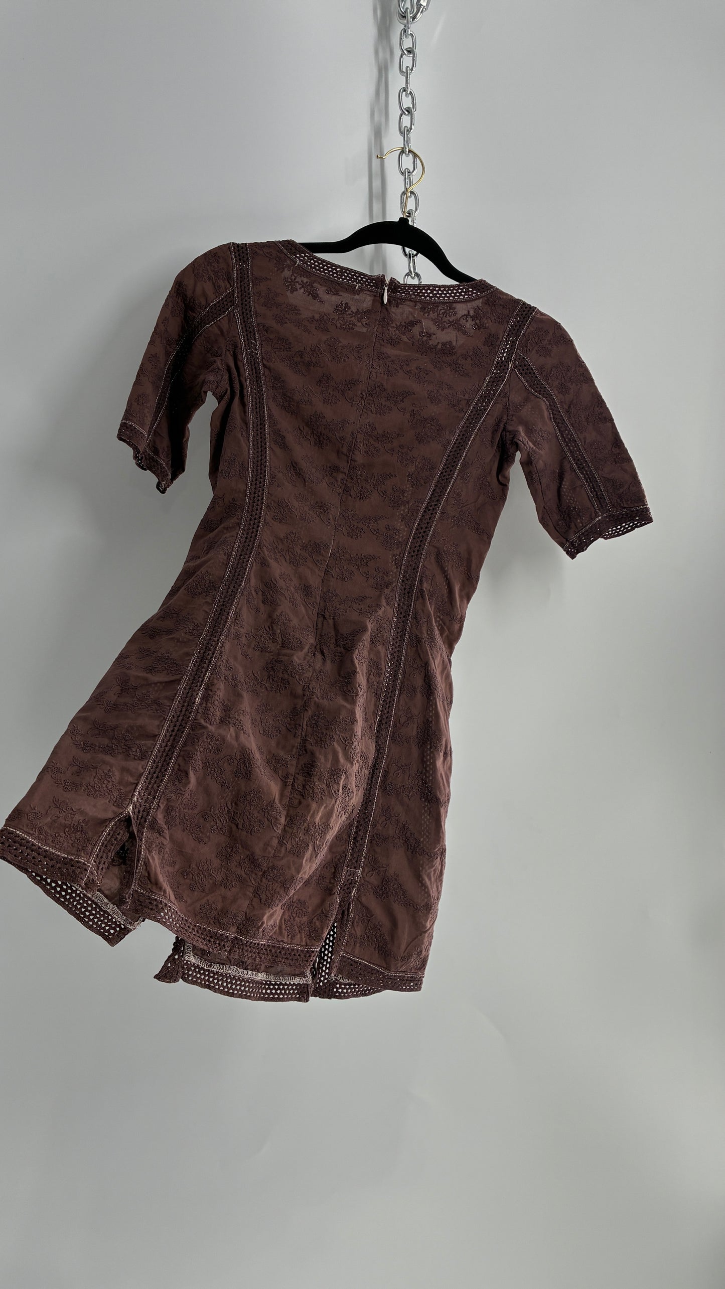 ALSAINTS Embroidered Brown Cotton Bodycon Mini Dress (4)