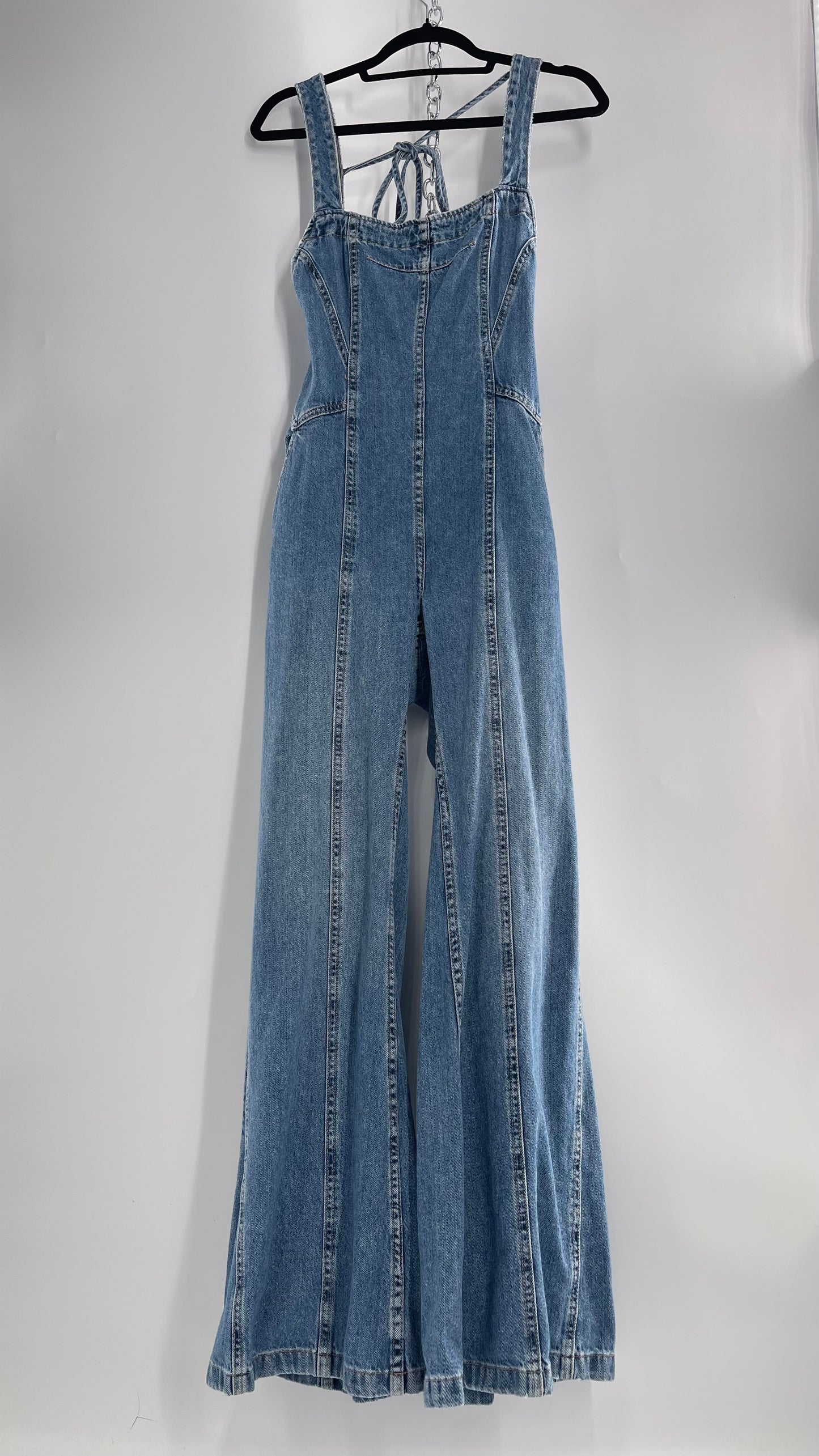 Free People Denim Backless Wide Leg Jumpsuit with Tags Attached (Small)