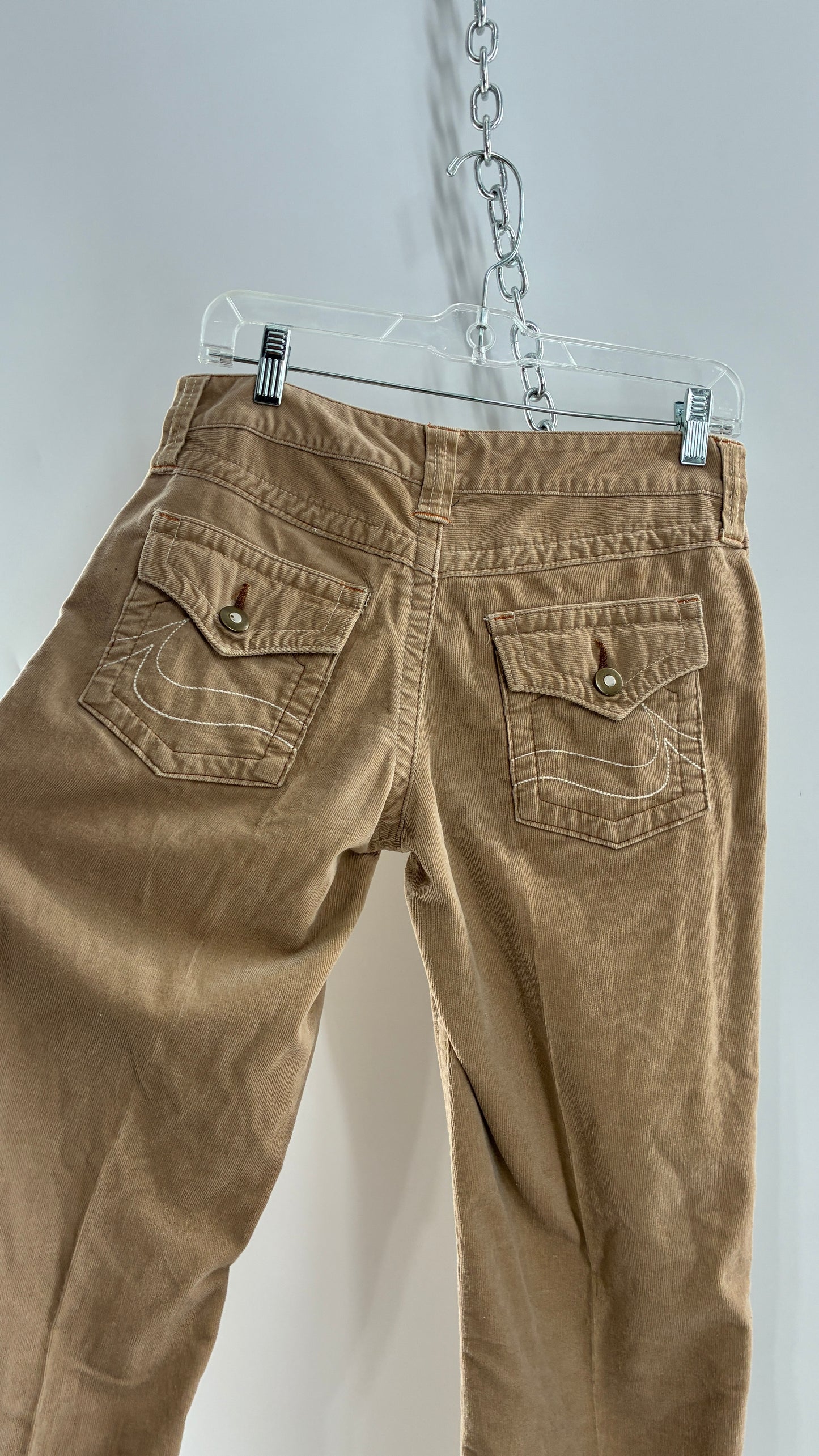 Vintage Fashion Bug Tan Corduroy Kick Flare Pants with Embroidered Bum Pockets (6)