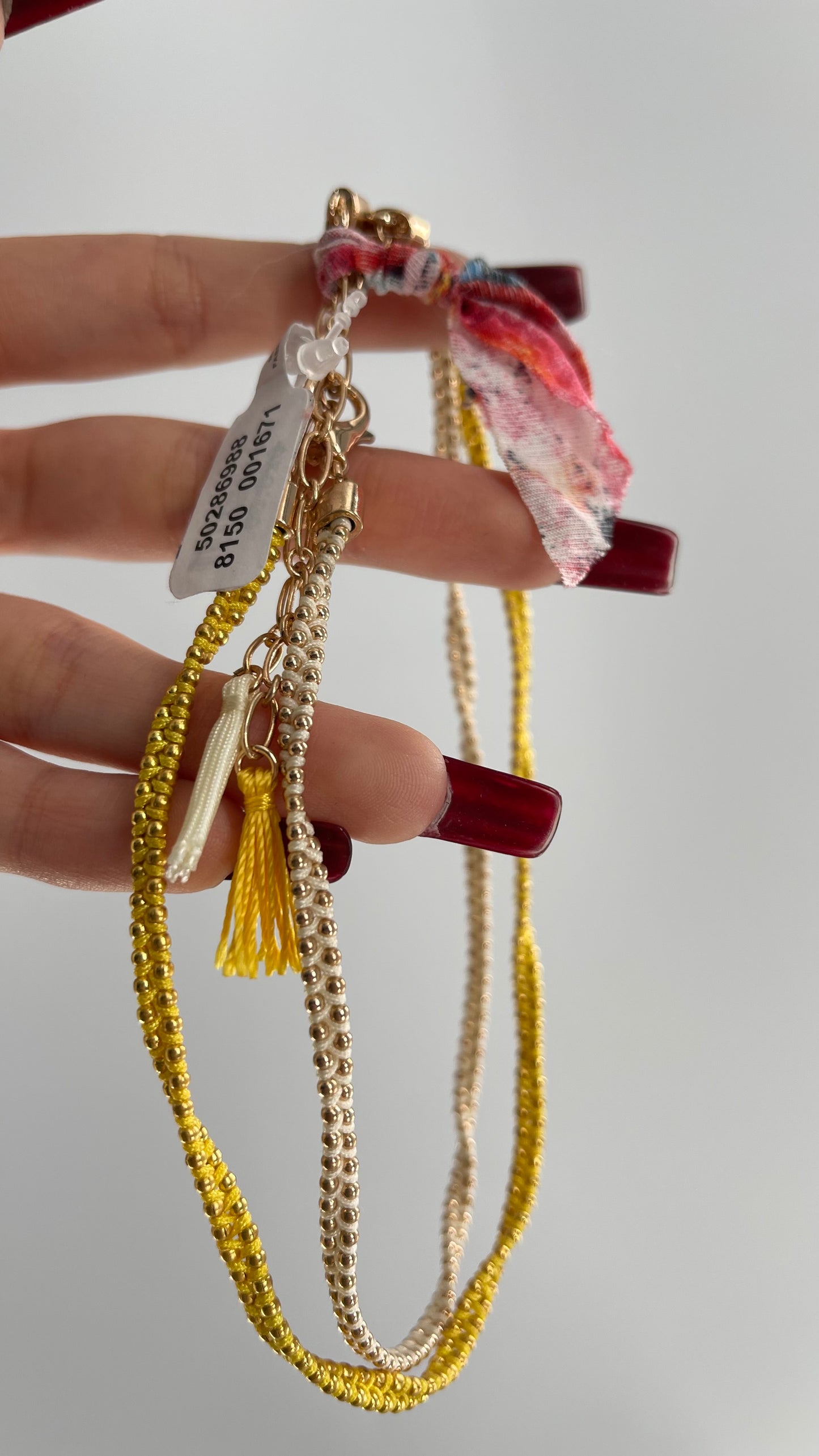Free People Dual Layer Gold Bead Chokers with Tassels and Tags Attached