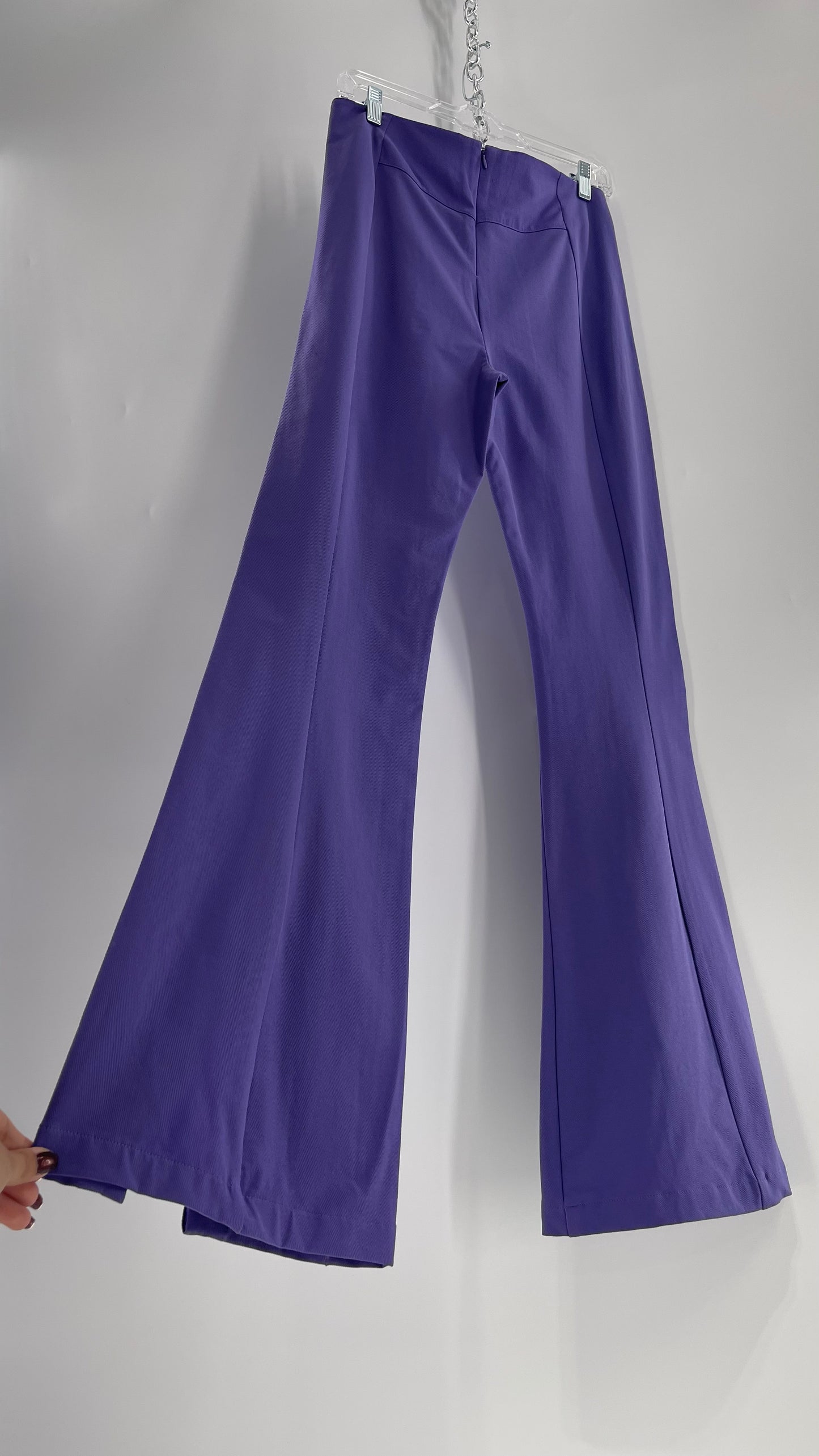 Free People Purple Knit Flares with Pleated Front and Pointed Back Stitching and Vented Hem  (Small)
