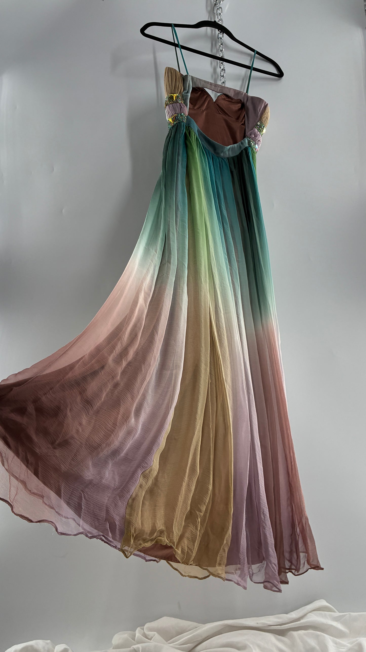 Vintage Dave & Johnny 100% Silk Ombré Bustier, Open Back Gown (5/XS/S)