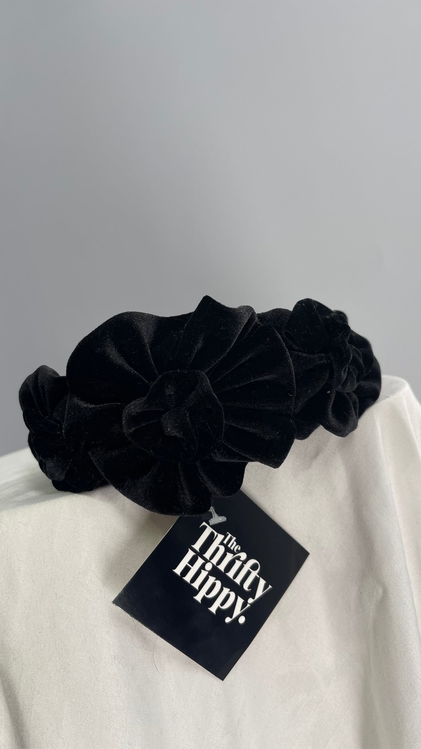 ZARA Black Velvet Headband with Flower Appliqués