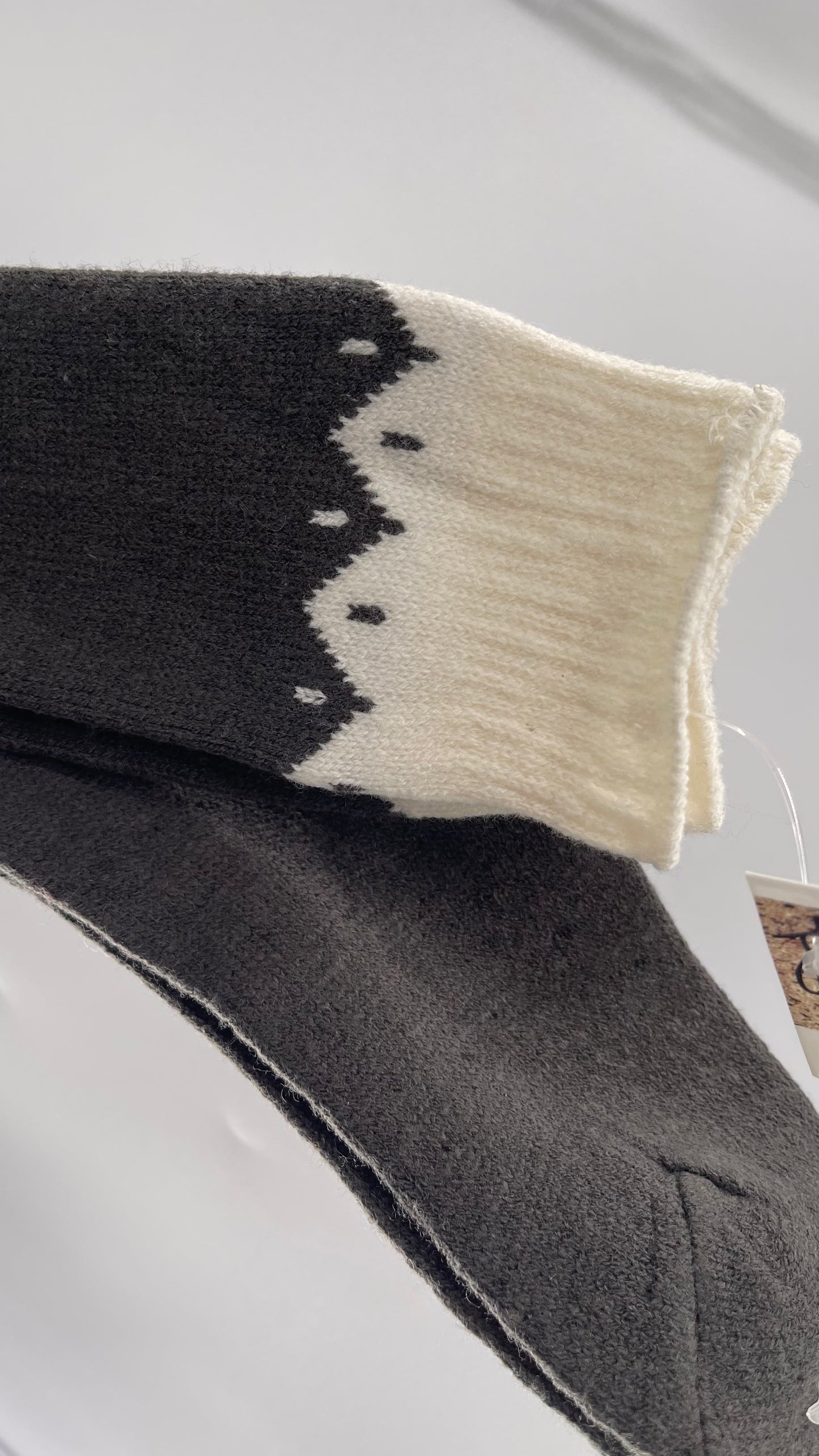 Free People Knit Dark Grey Thigh Socks with White Trim