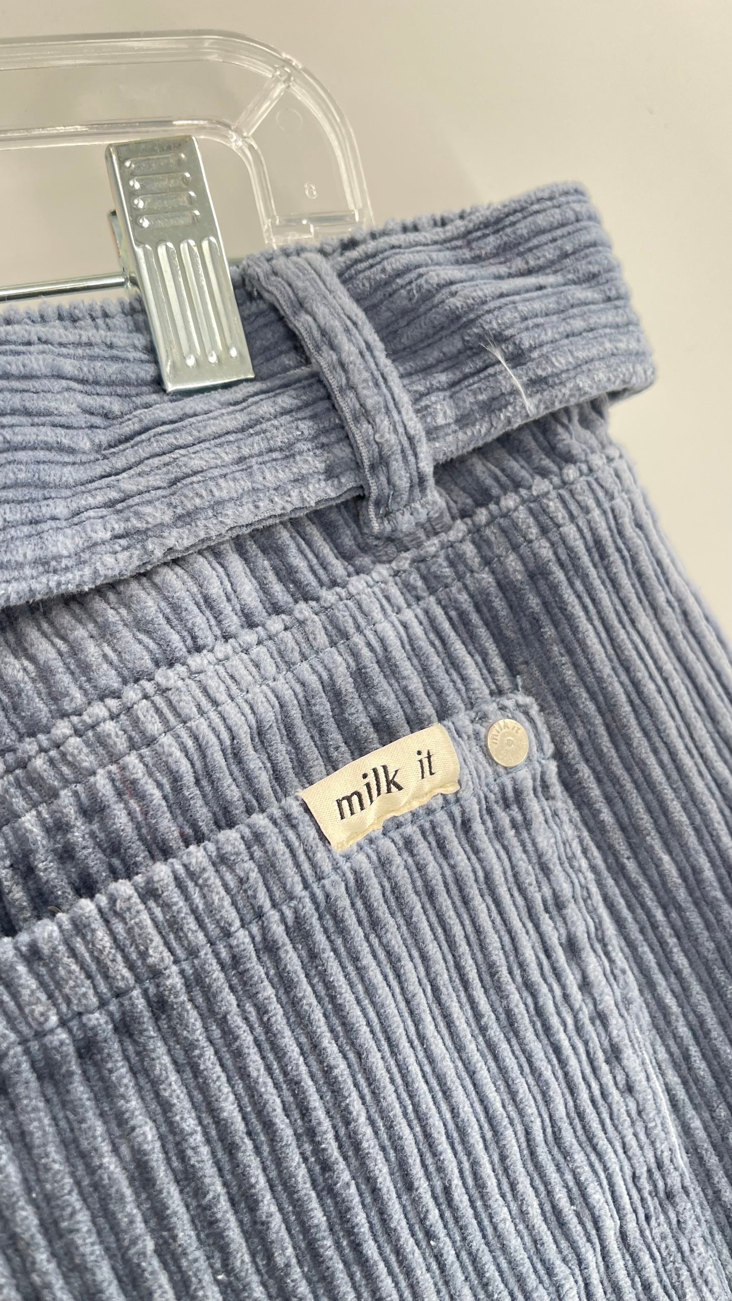MILK IT Recycled Powder Blue Corduroy Low Waist Grommet Buckle Folk Jean with Tags Attached (16)