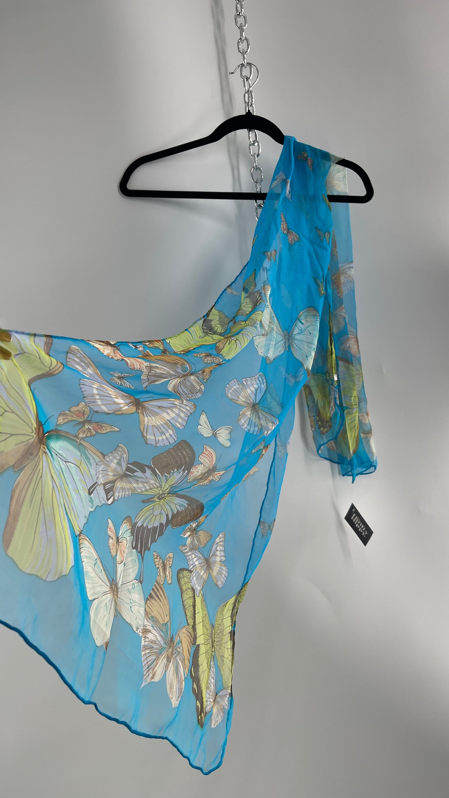 Vintage 100% Silk Blue Butterfly Scarf