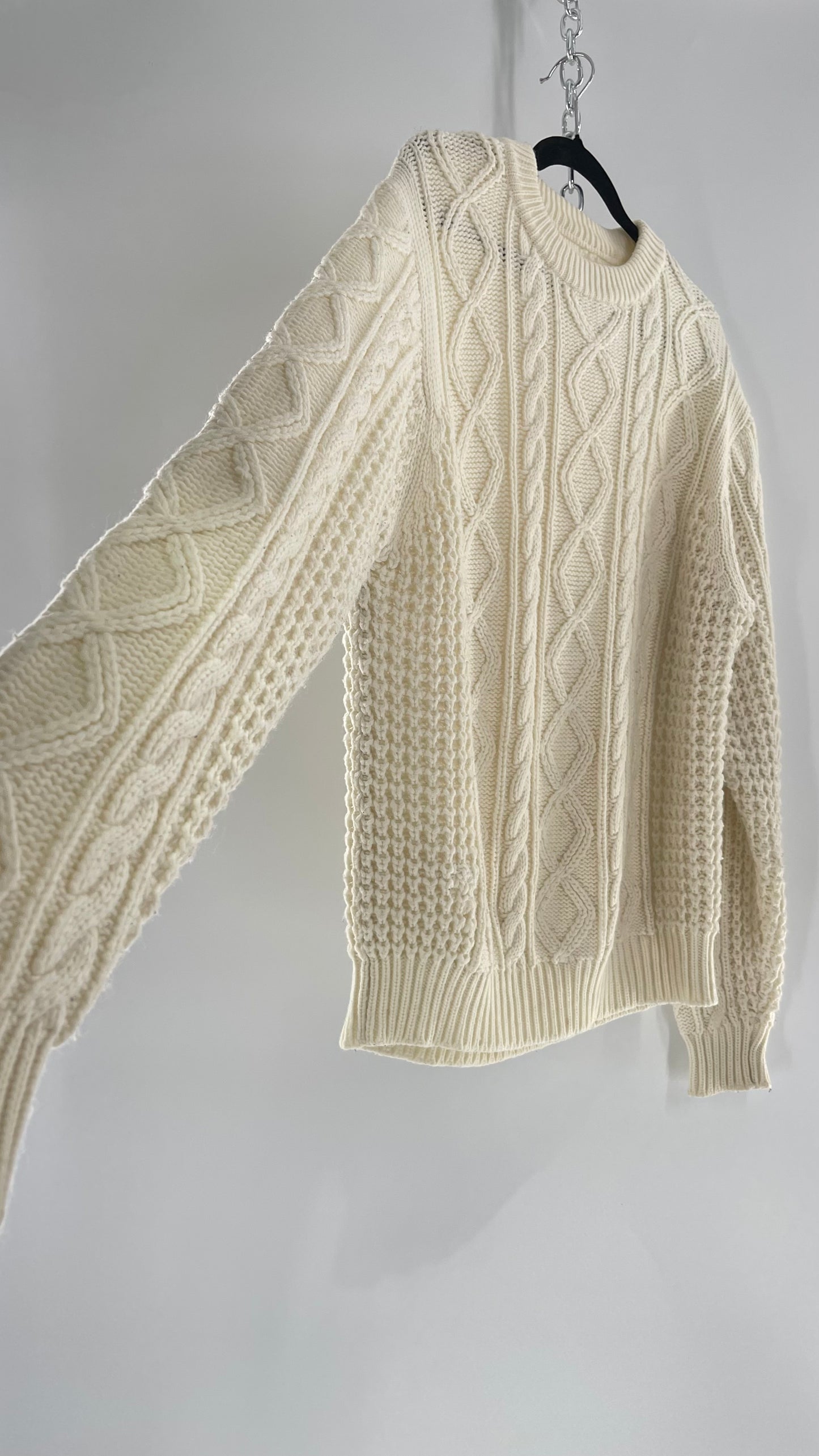Vintage Ivory Cableknit Slouchy Sweater (Large)