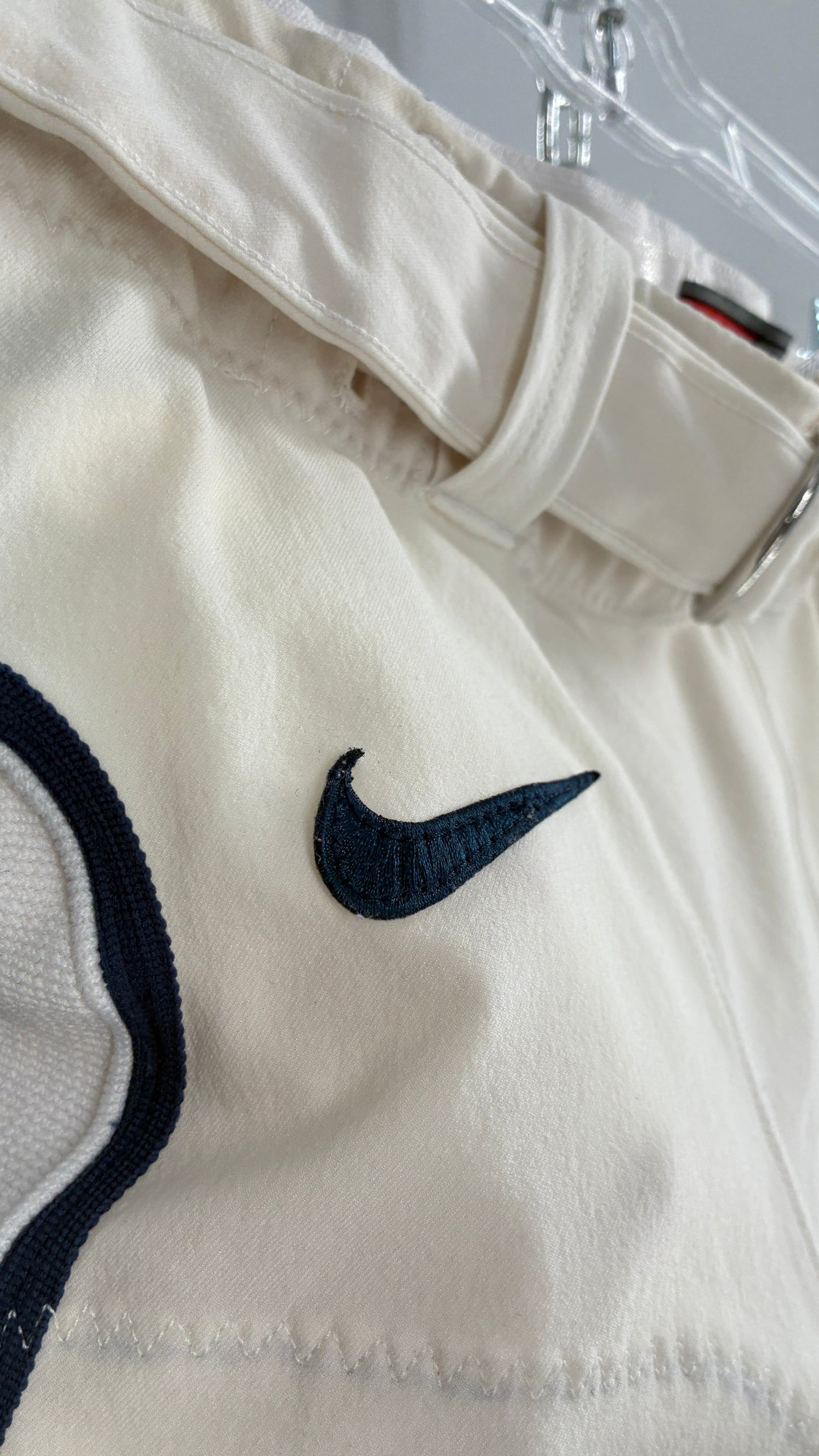 Vintage Nike Off White Distressed Football Belted Shorts (36)