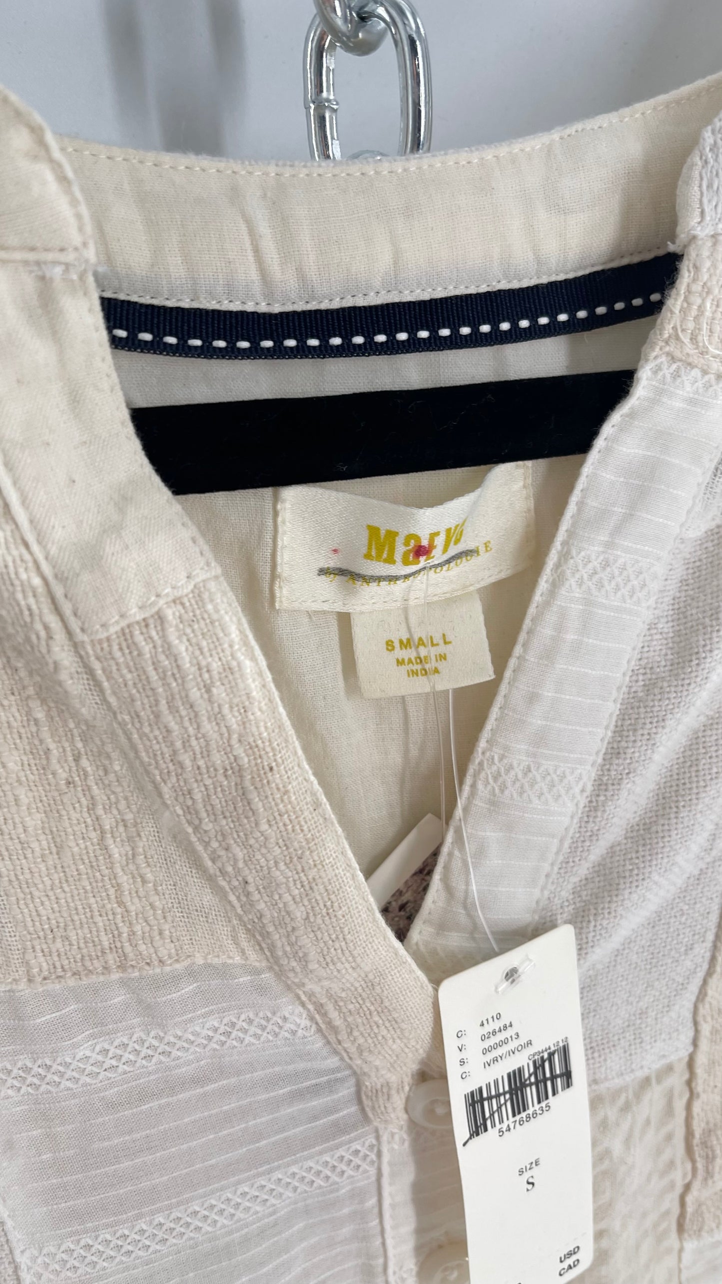 Anthropologie Patchwork Off White Voluminous Blouse with Tags Attached (Small)