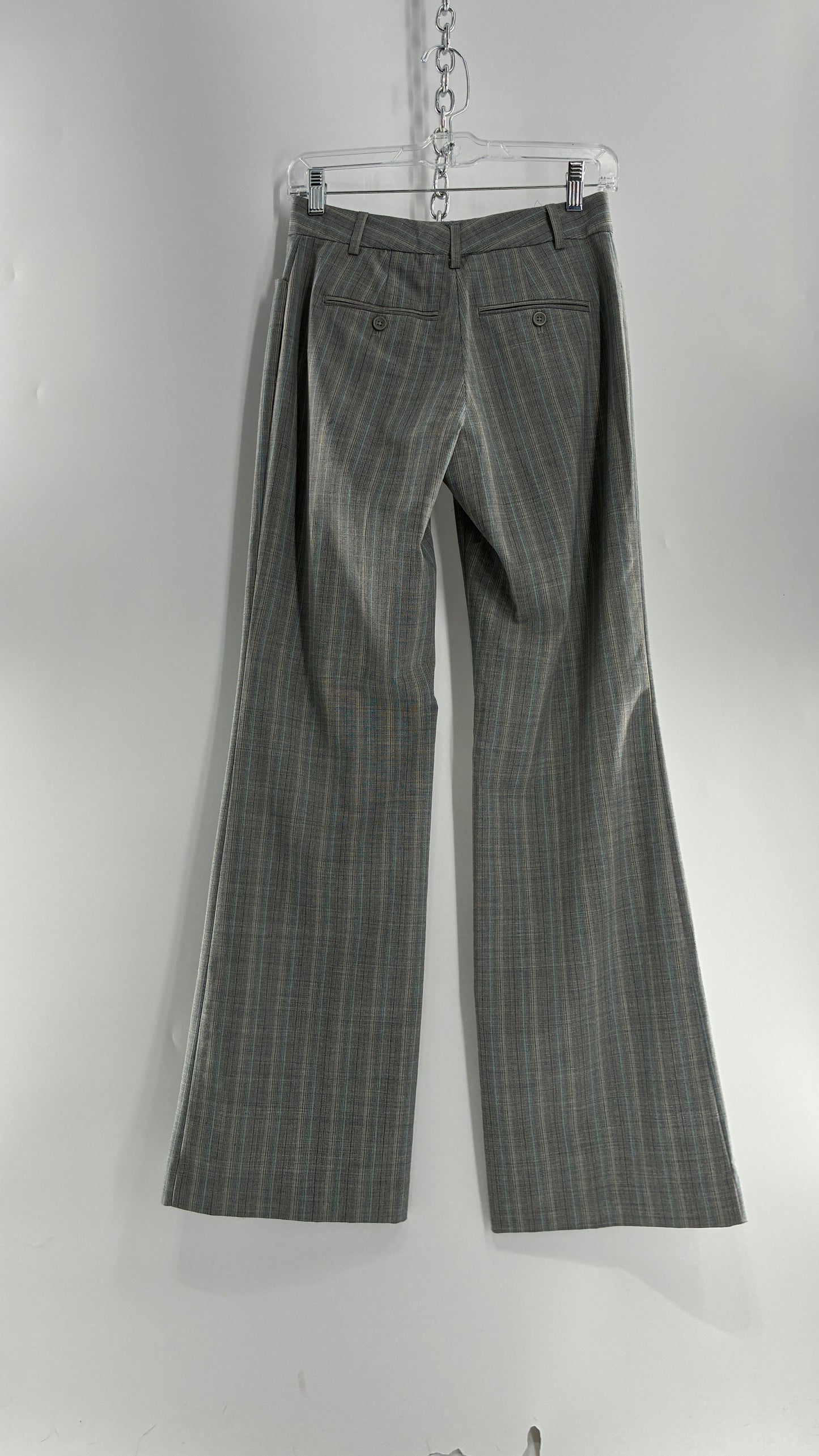 Vintage 1990s EXPRESS Editor Iconic Grey and Blue Low Rise Kickflare Pants (1)