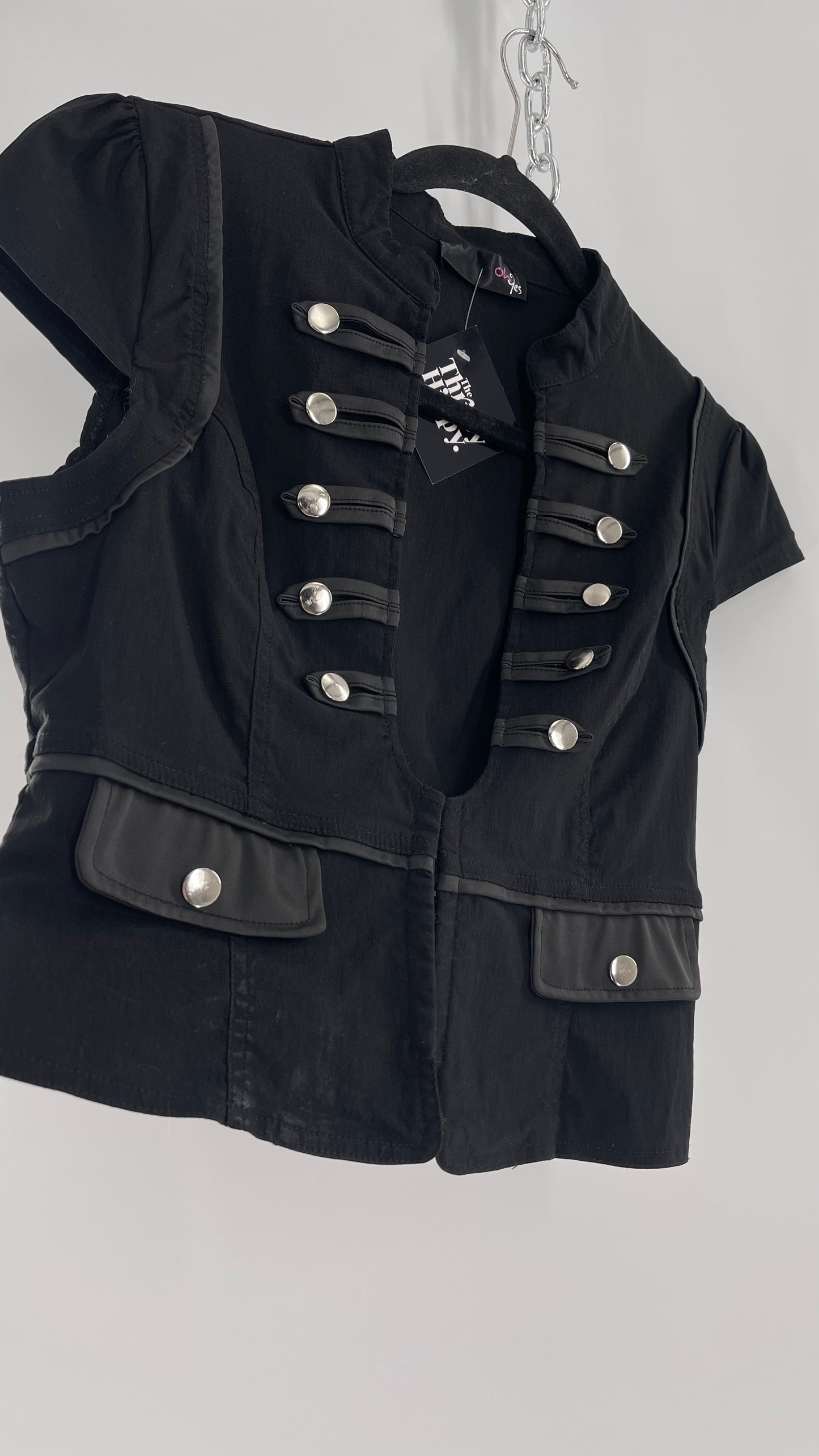 Vintage Black Double Breasted Military Steampunk Drummer Corset Top (Large)