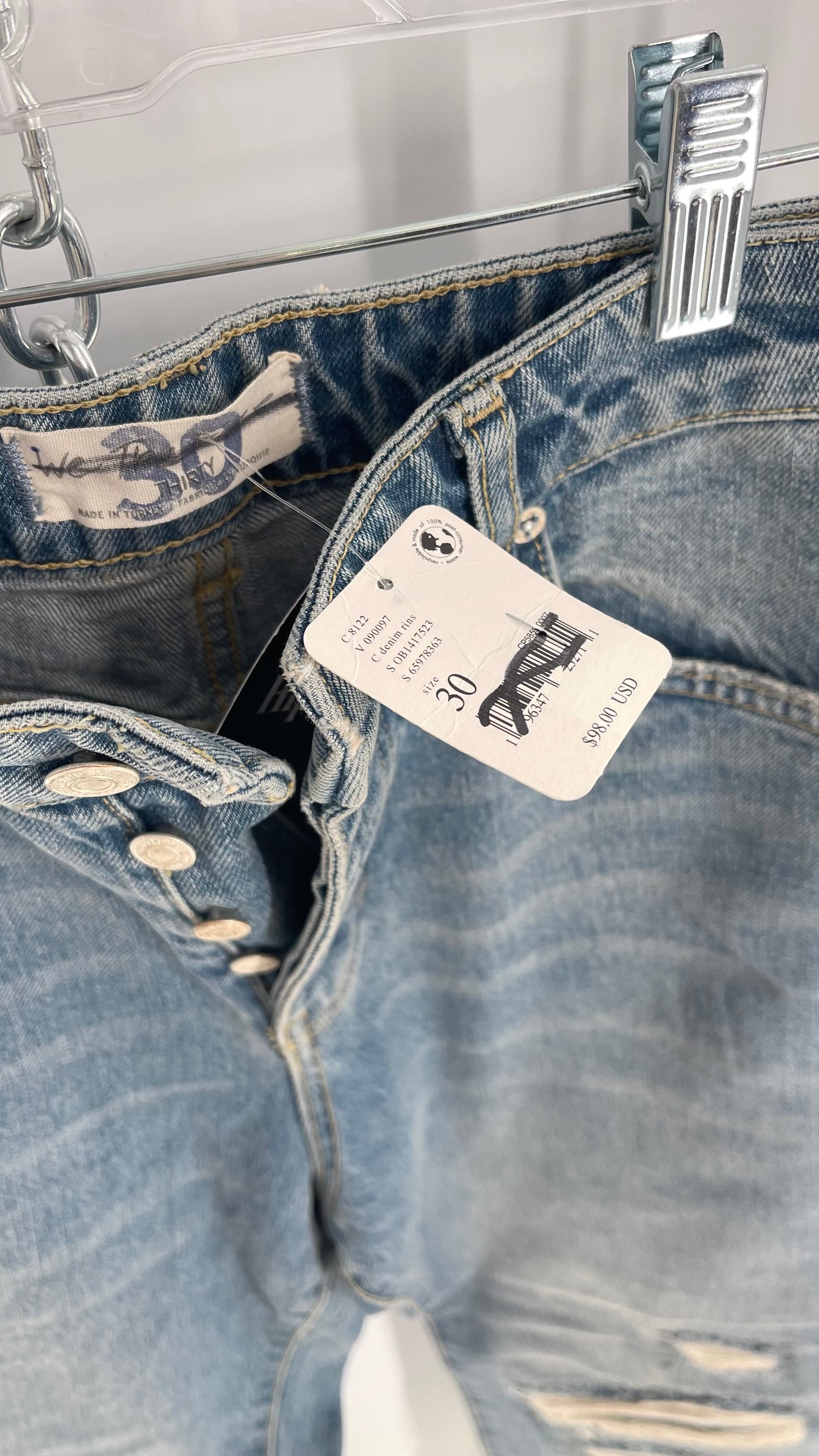 Free People Distressed Light Wash Wide Leg Jeans with Tags Attached (30)
