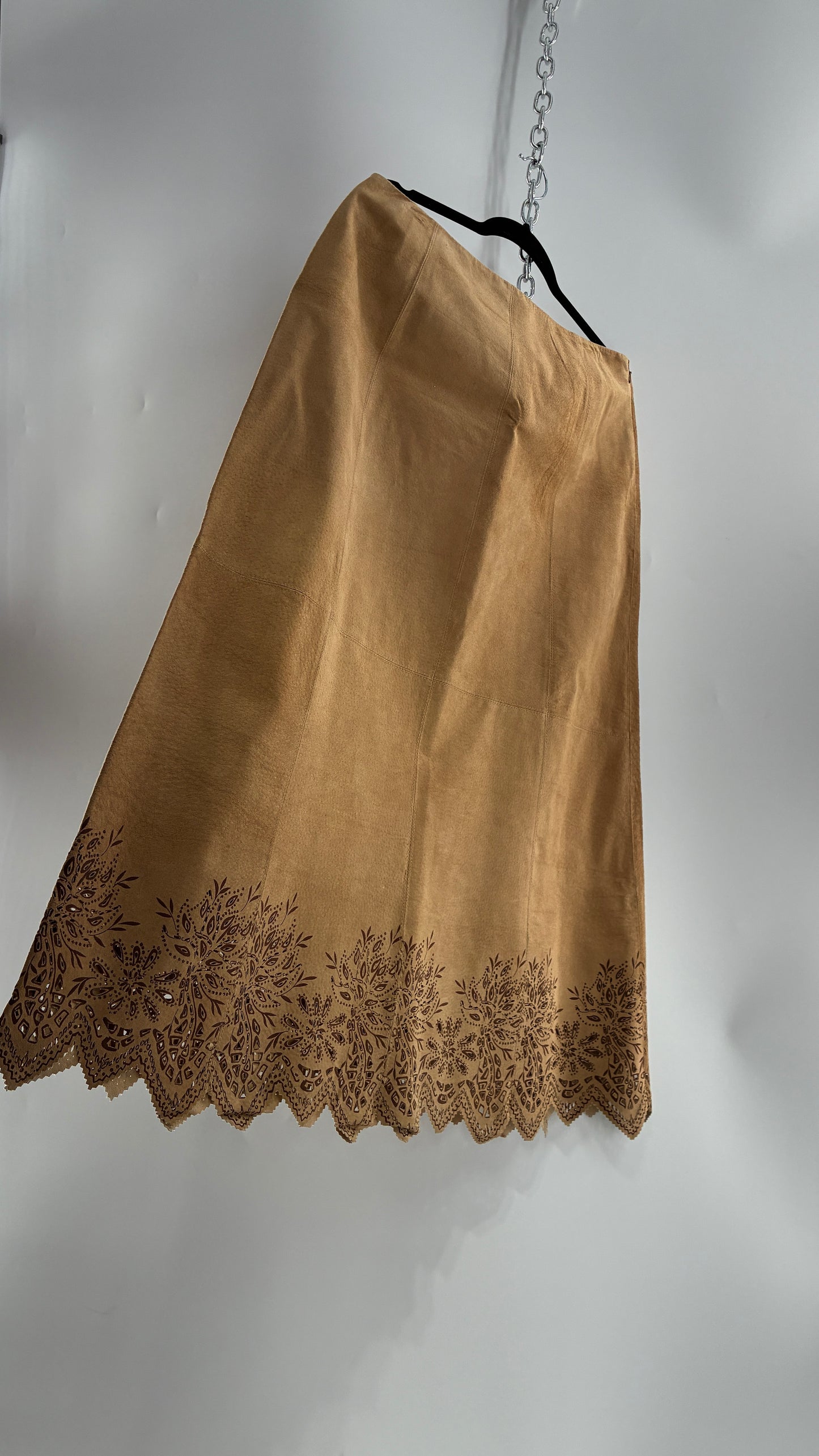 Deadstock Vintage Cold Water Creek Genuine Leather Hip Skirt with Lace Hem (14)