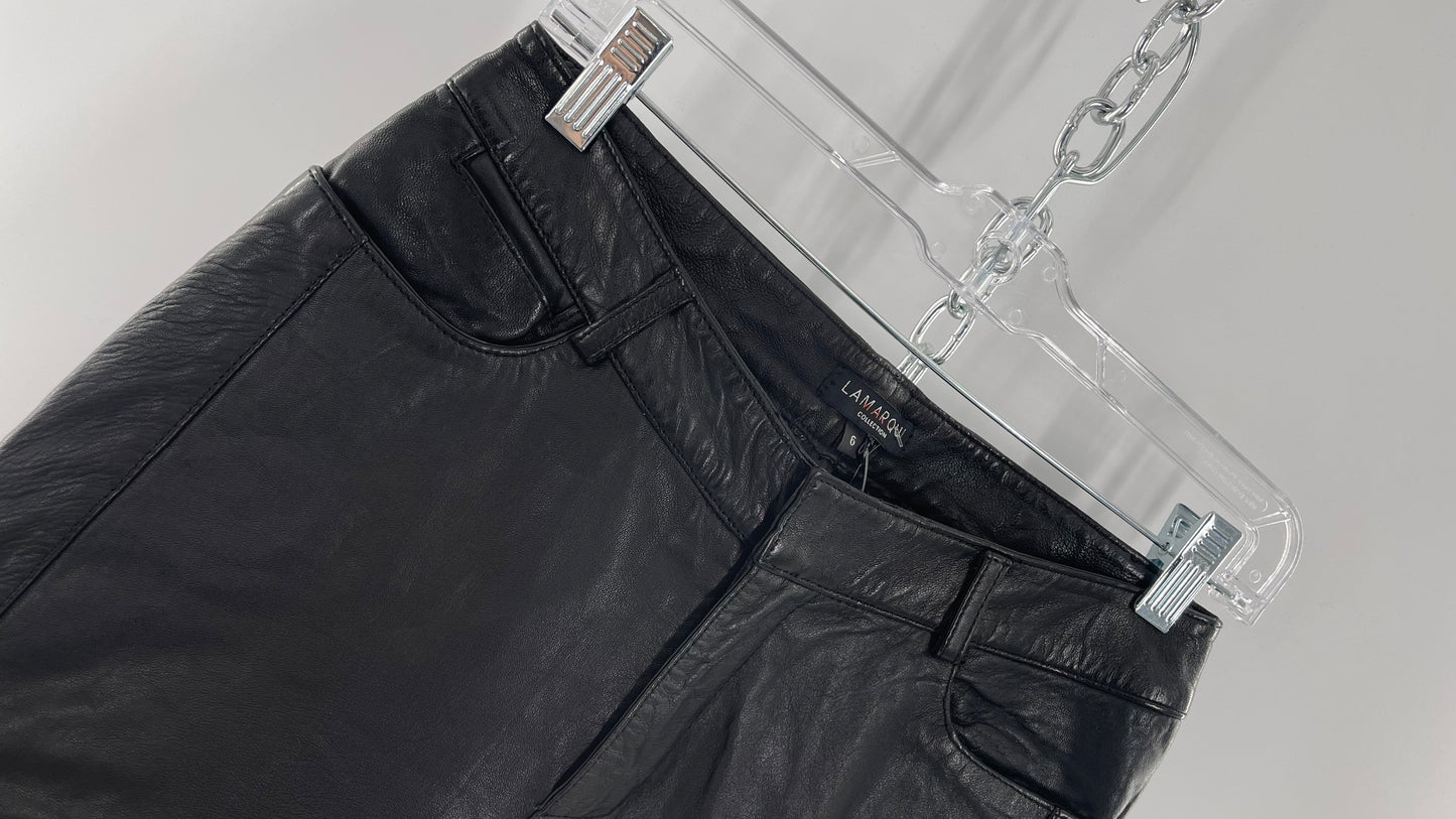 LAMARQUE 1990s Collection Vintage Black Leather Moto Style Pant with Panels, Ribbing and Zipper Details (6)