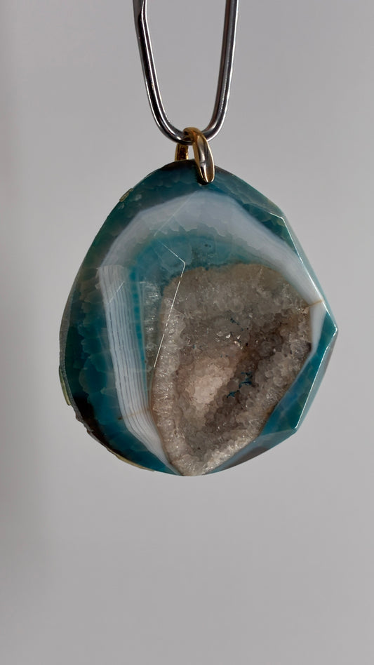 Vintage Large Blue Agate Stone Pendant