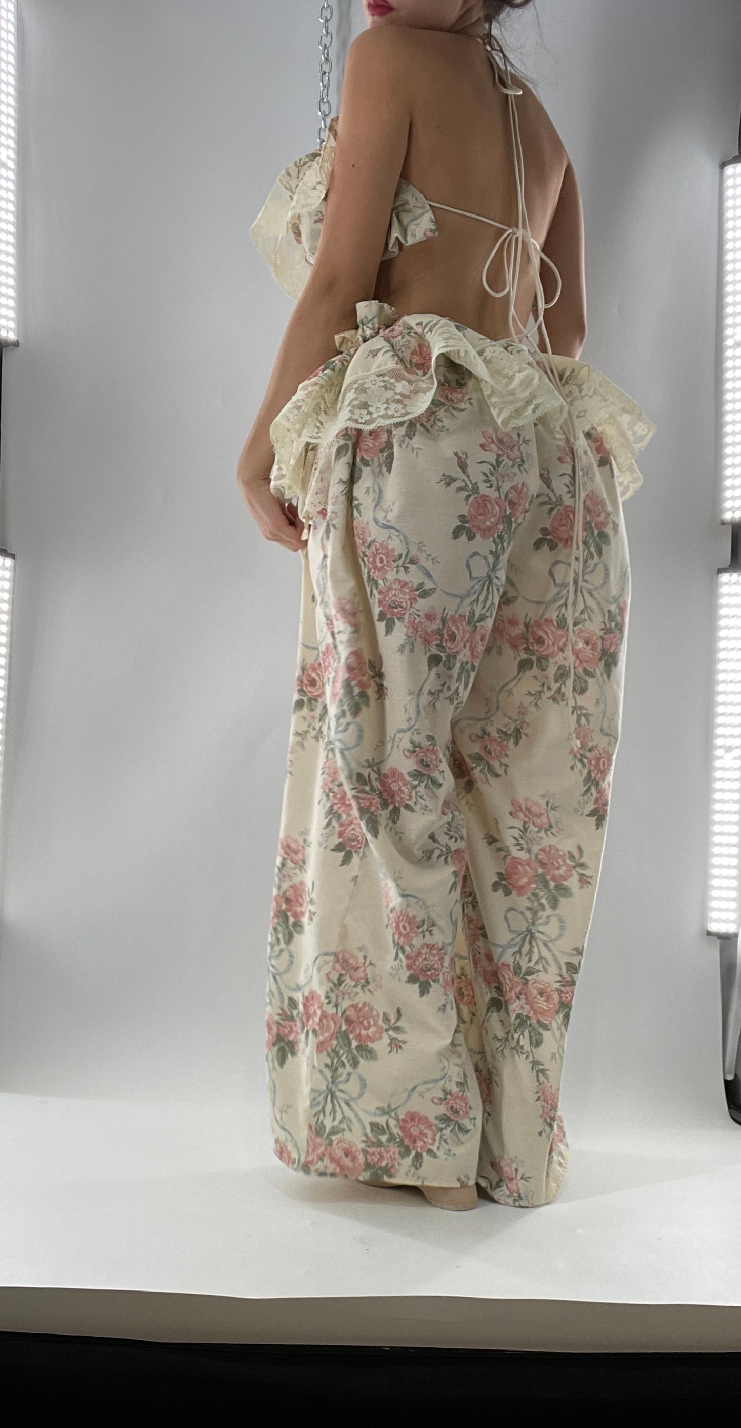Vintage Set Covered in Delicate Dainty Florals, Bows and Lace (One Size, Adjustable)