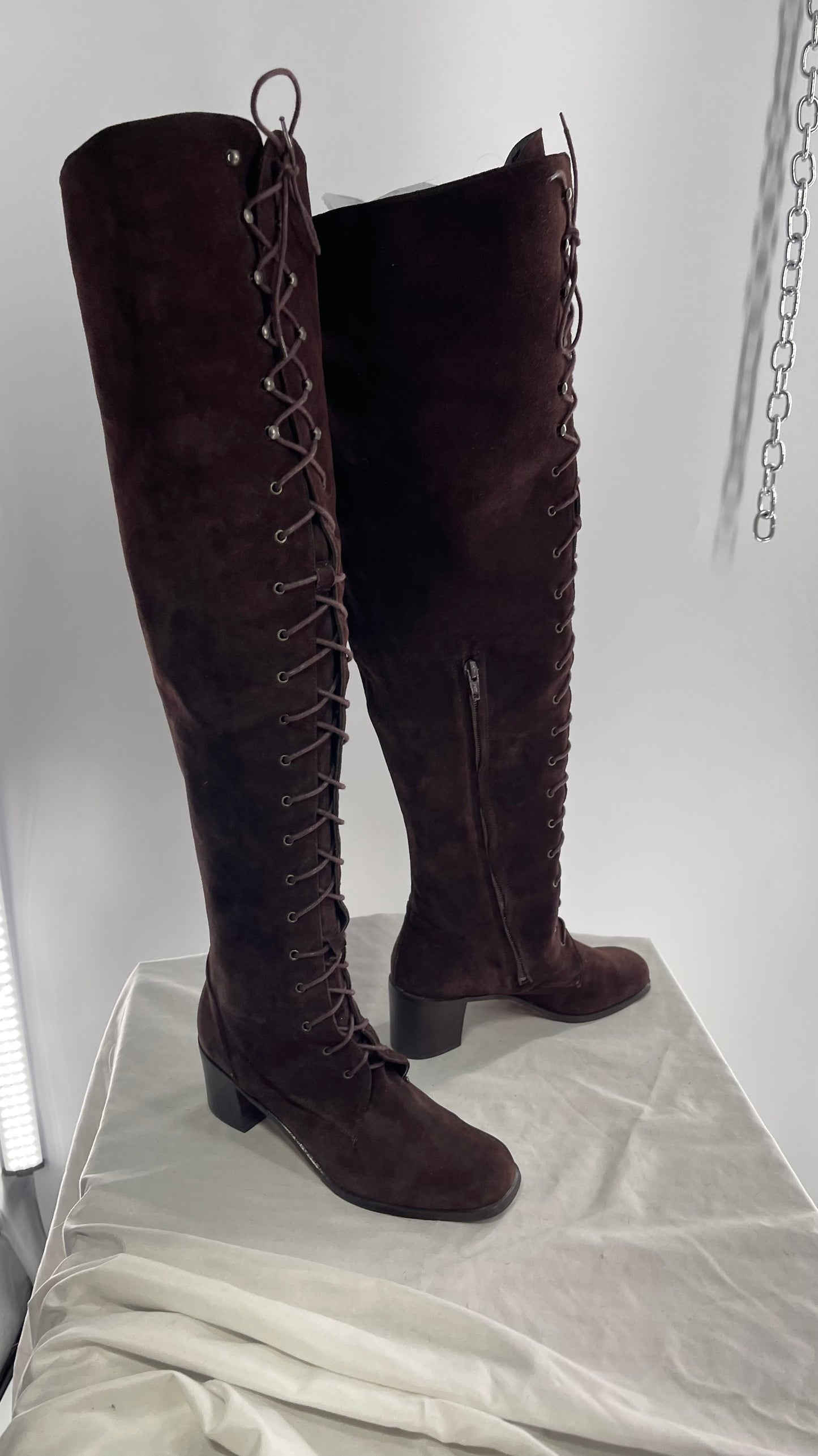 Vintage Kenneth Cole Over the Knee Brown Genuine Suede Leather Combat Boots (8.5)