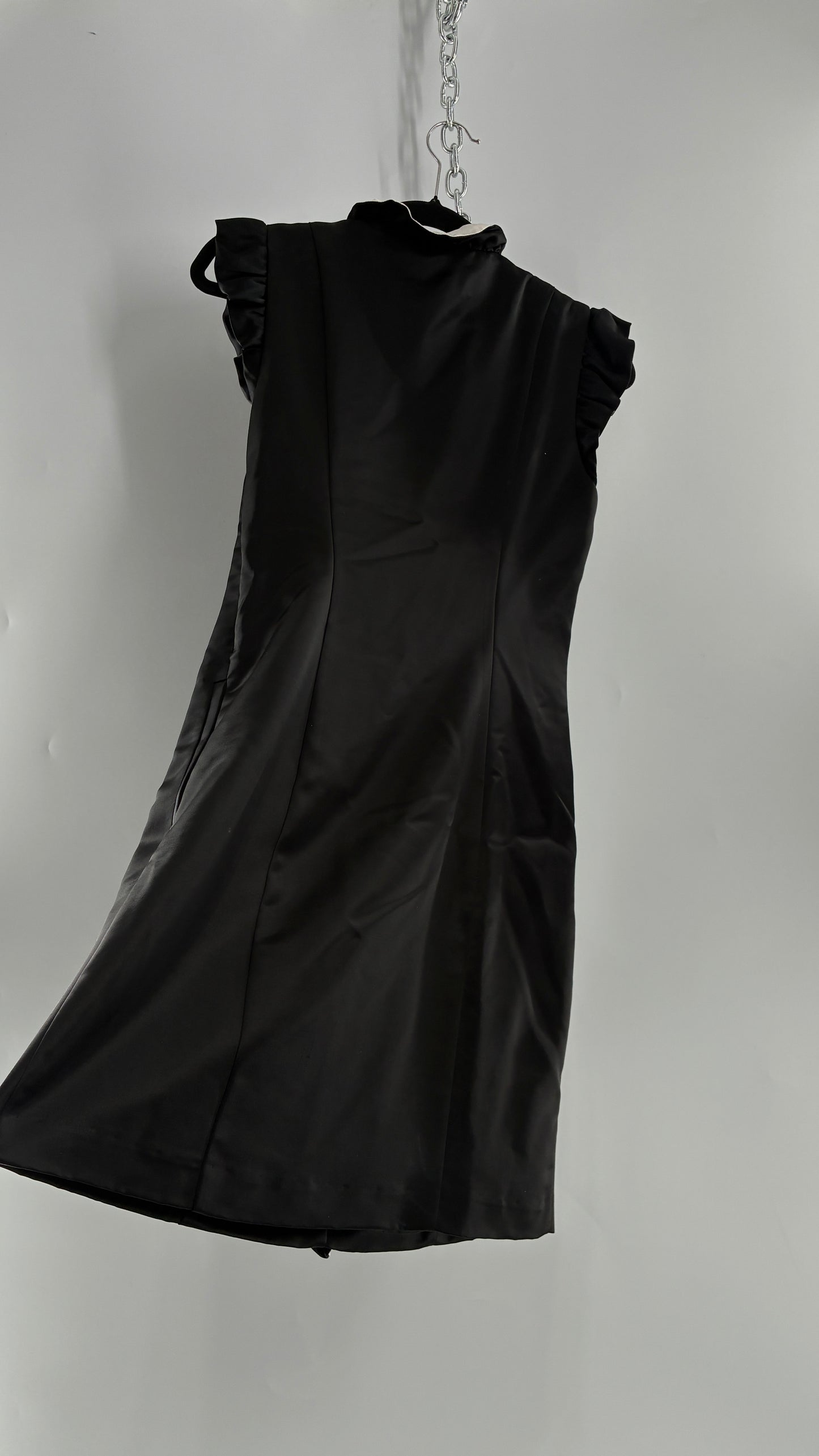 Vintage ADAM PLUS EVE Adam Lippes 58% Wool Black Paneled, Tailored Dress with White Ruffles (6)