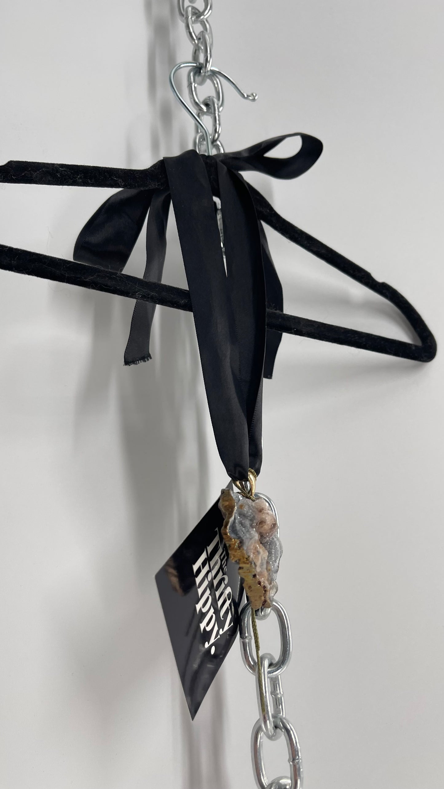 Vintage Geode Heart Stone Pendant Necklace with Black Ribbon