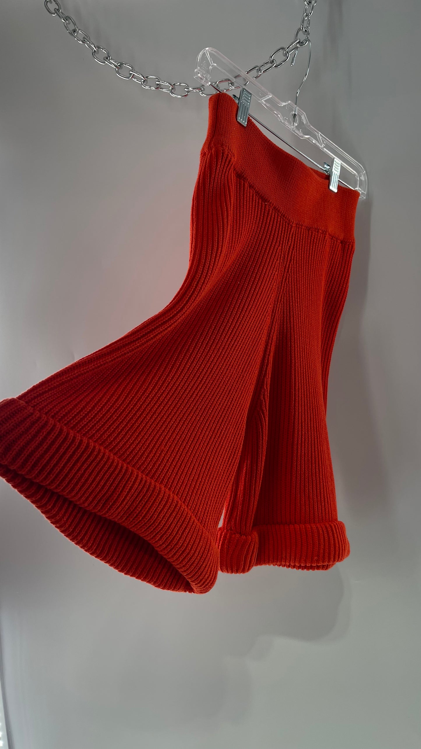 Free People Orange Red Thick Knit Cartoon High Waist Flare Shorts (XS)