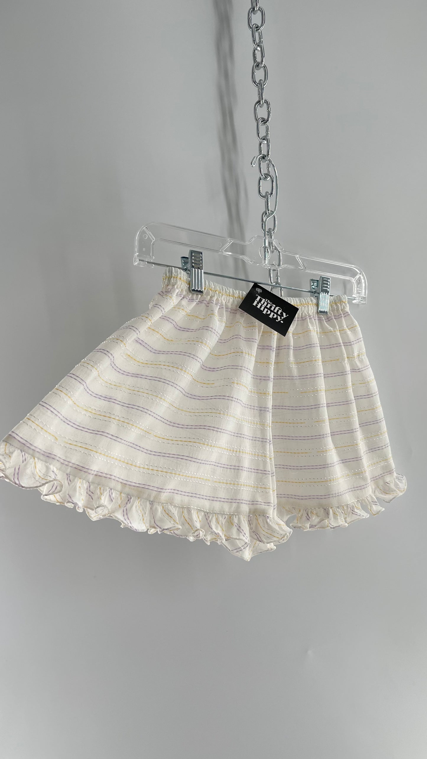 Vintage Sheer Babydoll Short with Embroidered Needle Point Stripes and Ruffled Hem (S)”